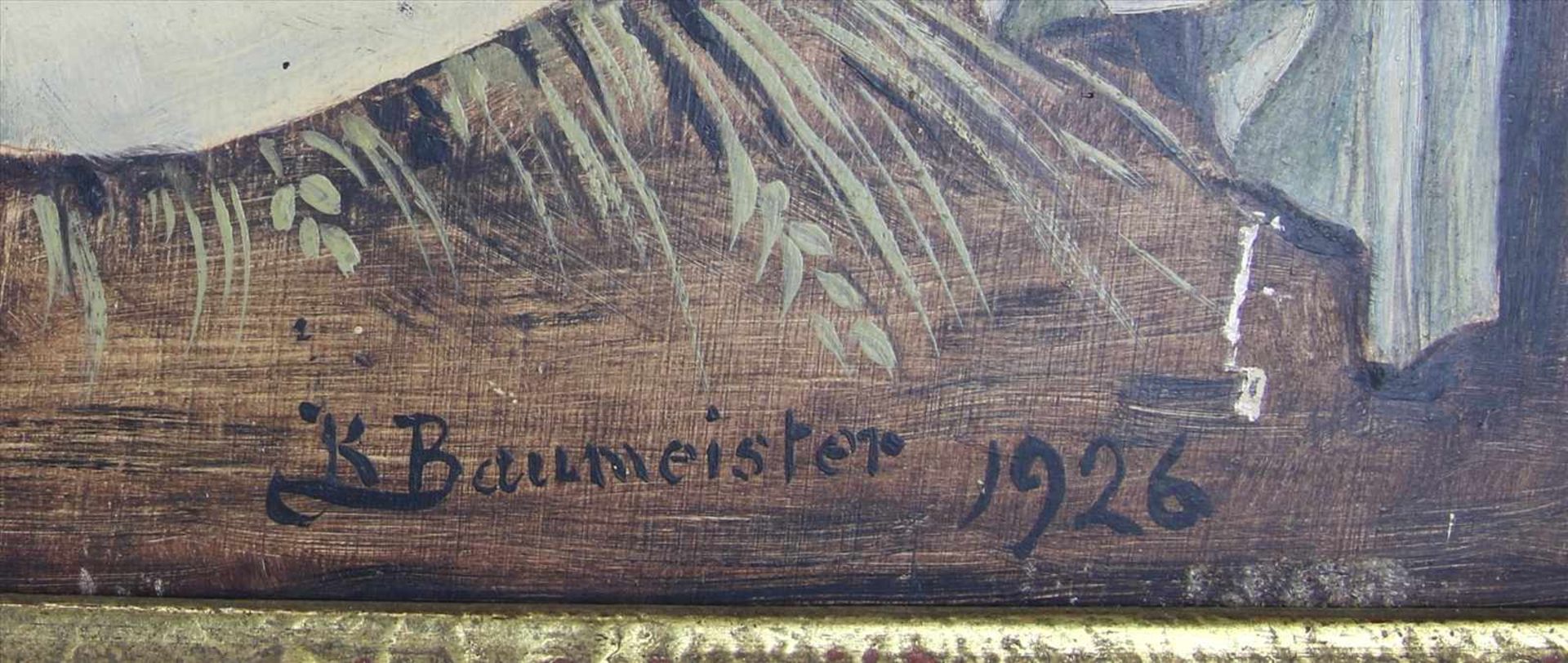 Baumeister, Karl1840 Zwiefalten - 1932 ebd. Jesuskind in der Krippe. Öl auf Holz. Unten rechts - Bild 3 aus 4