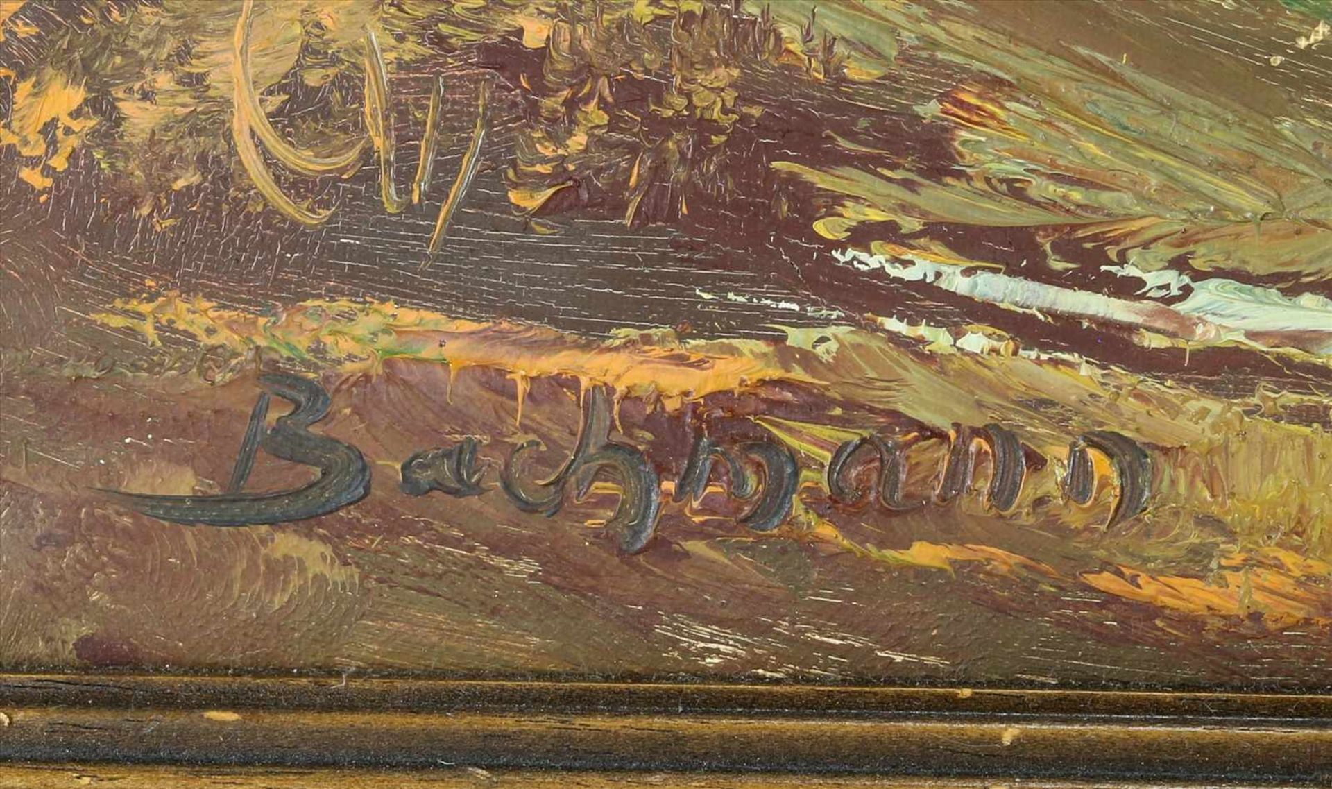 Bachmann, Jacob Edwin1873 Zürich - 1957 Freienbach, wohl. Partie im MIttelgebirge. Öl auf - Bild 3 aus 4
