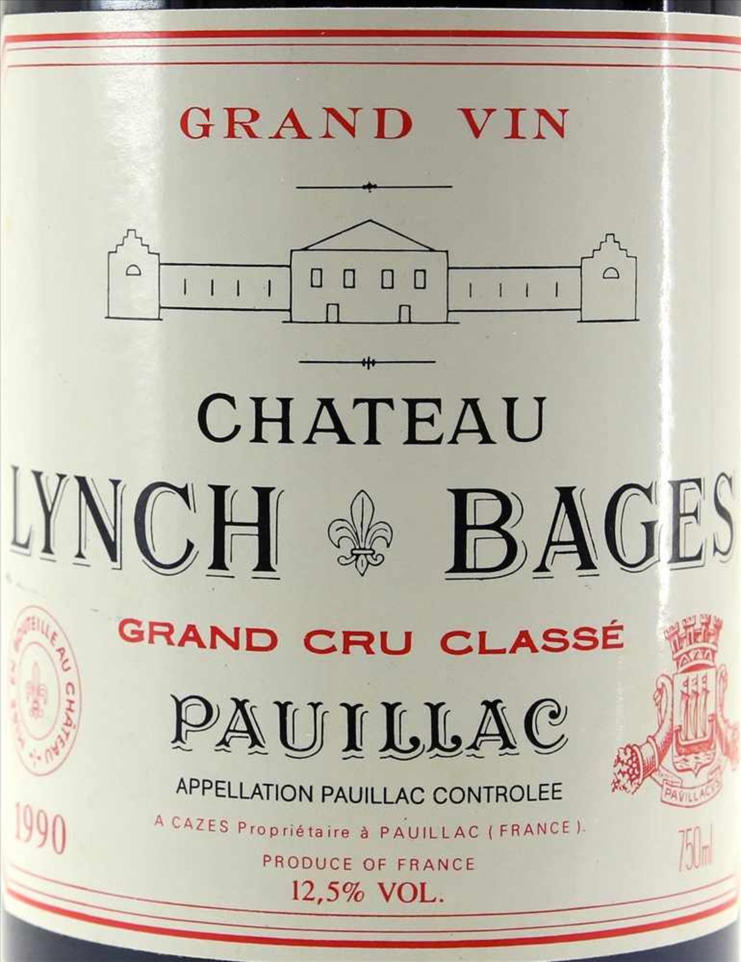 Chateau Lynch Bages 1990Grand Cru Classé. 0,75 Liter Flasche. Füllstand Anfang Hals wie - Bild 2 aus 4