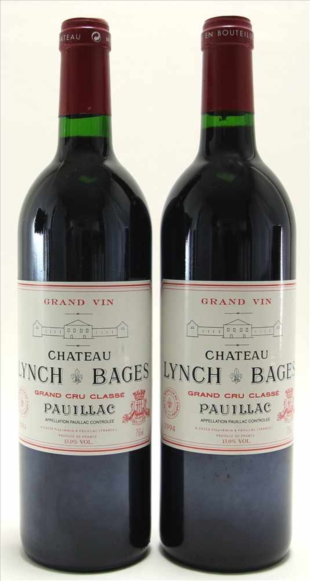 2 Flaschen Chateau Lynch Bages 1994Grand Cru Classé. 0,75 Liter Flasche. Füllstand Anfang Hals wie