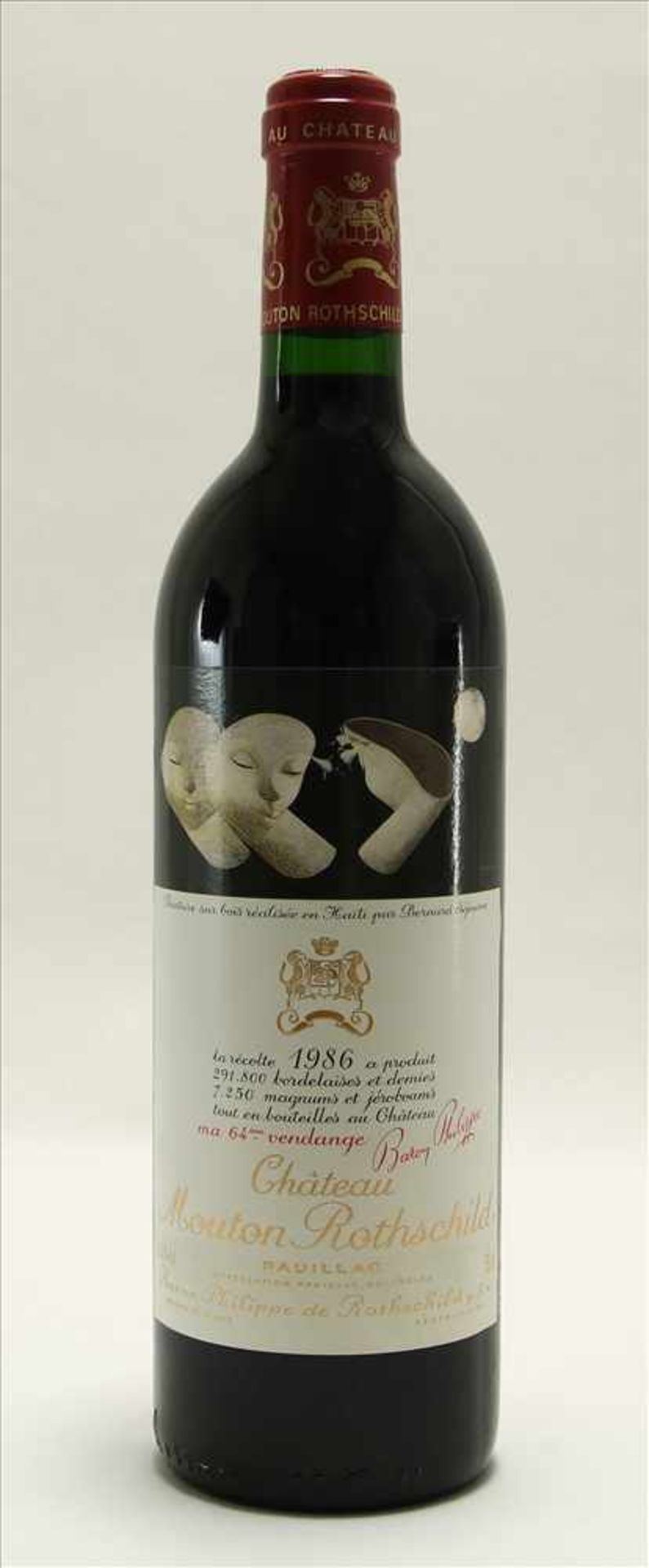 Flasche Chateau Mouton Rothschild 1986Pauillac, 0,75 Liter mit dem originalen Etikett von Bernard