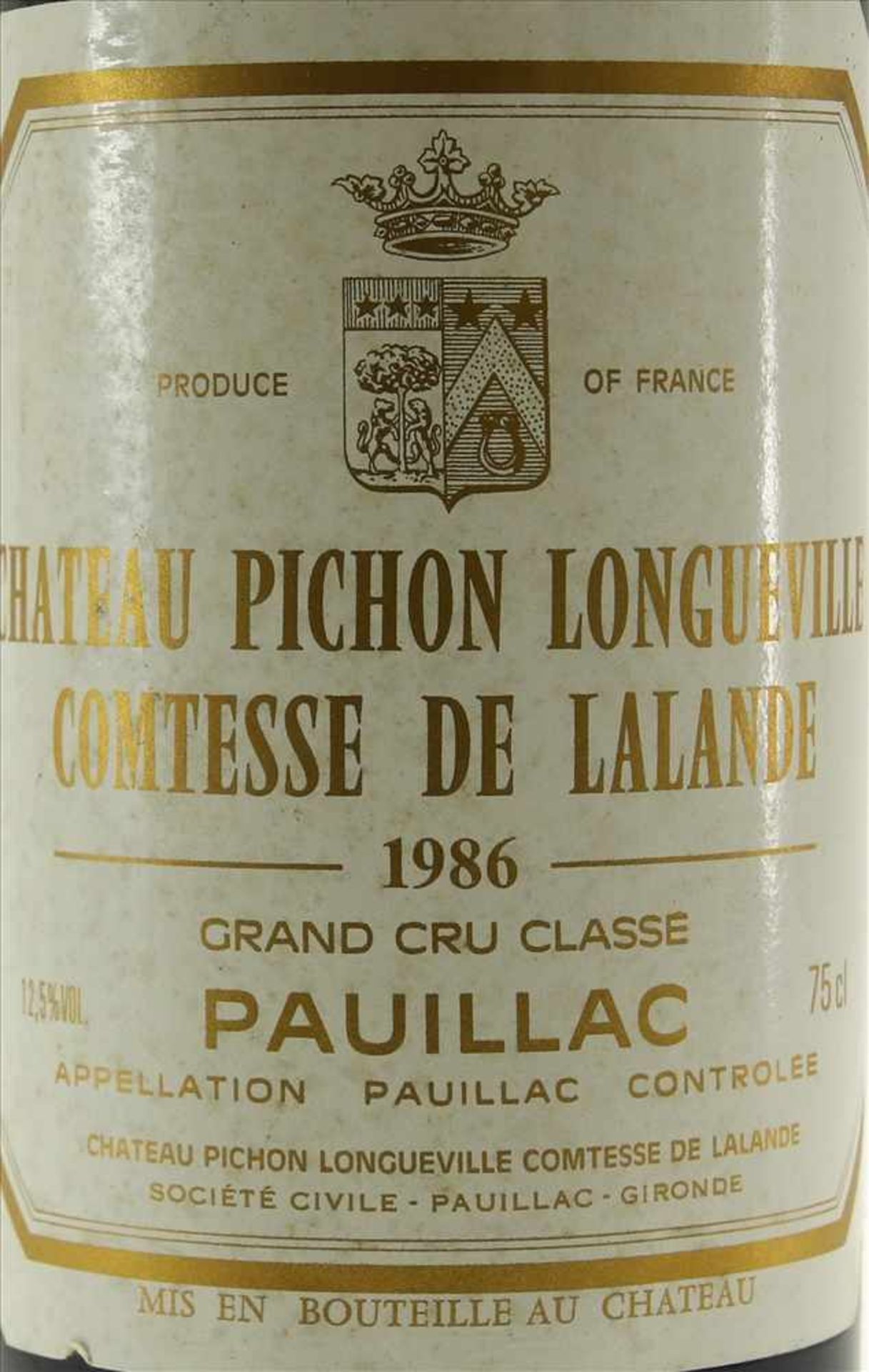 Chateau Pichon Longueville 1986Comtesse de Lalande 1986. Grand Cru Classé. 0,75 Liter Flasche. - Bild 2 aus 3