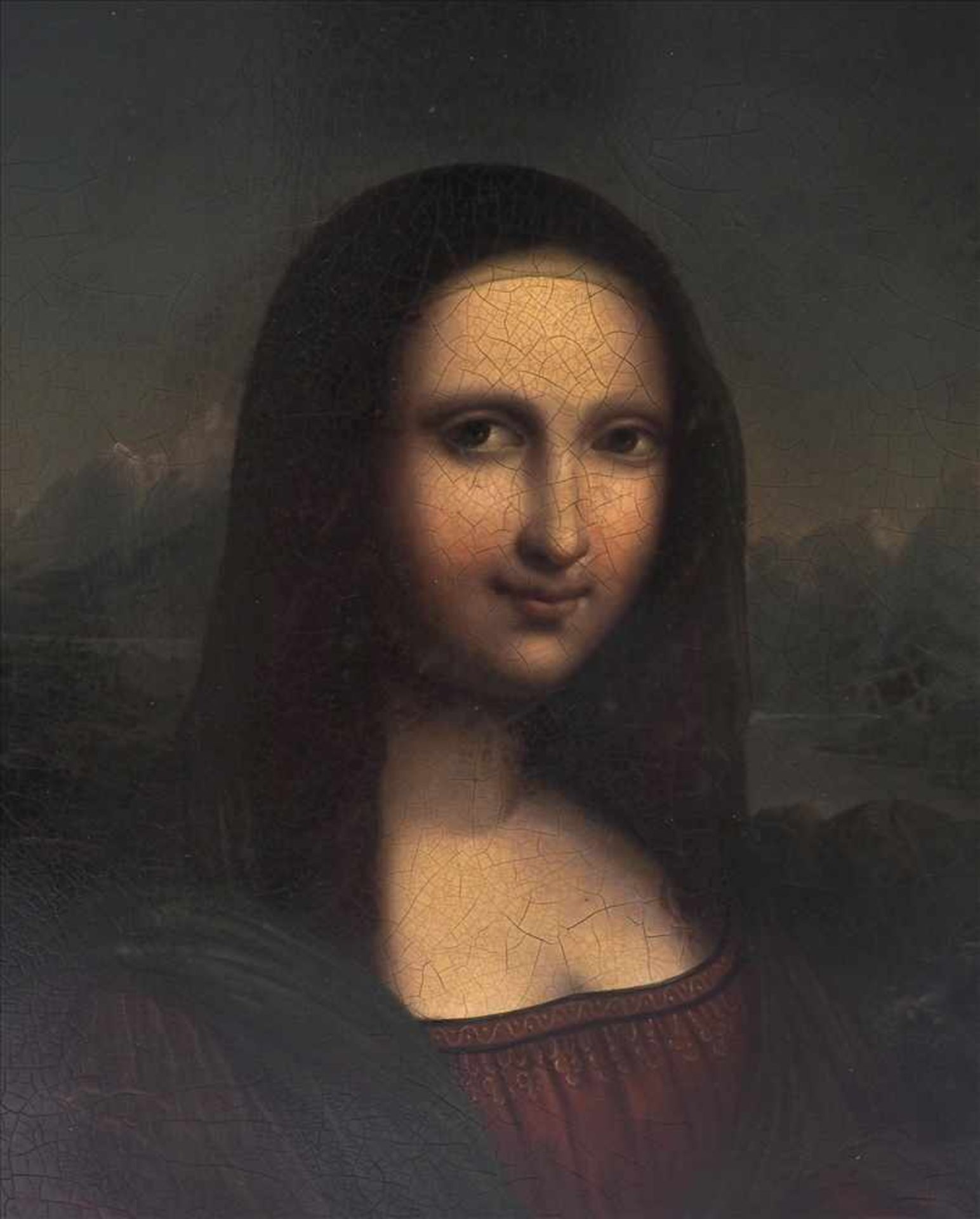 Da Vinci, LeonardoKopie nach. Mona Lisa. Öldruck auf Metallplatte. Größe ca. 36 x 28,5 cm, Rahmen - Bild 3 aus 6