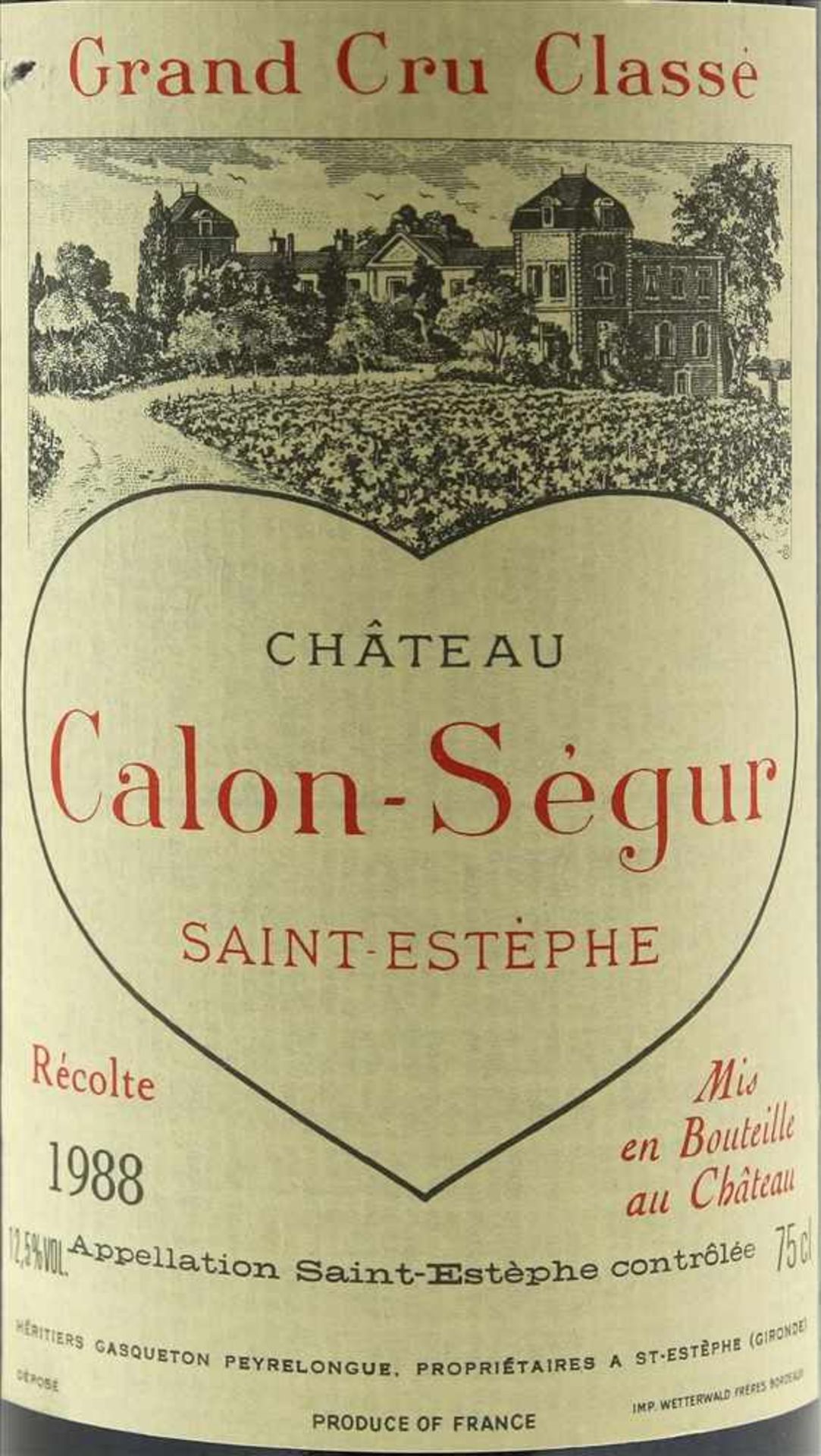 Chateau Calon Segur 19880,75 Liter Flasche. Füllstand Anfang Hals wie abgebildet. Süddeutsche - Bild 2 aus 3