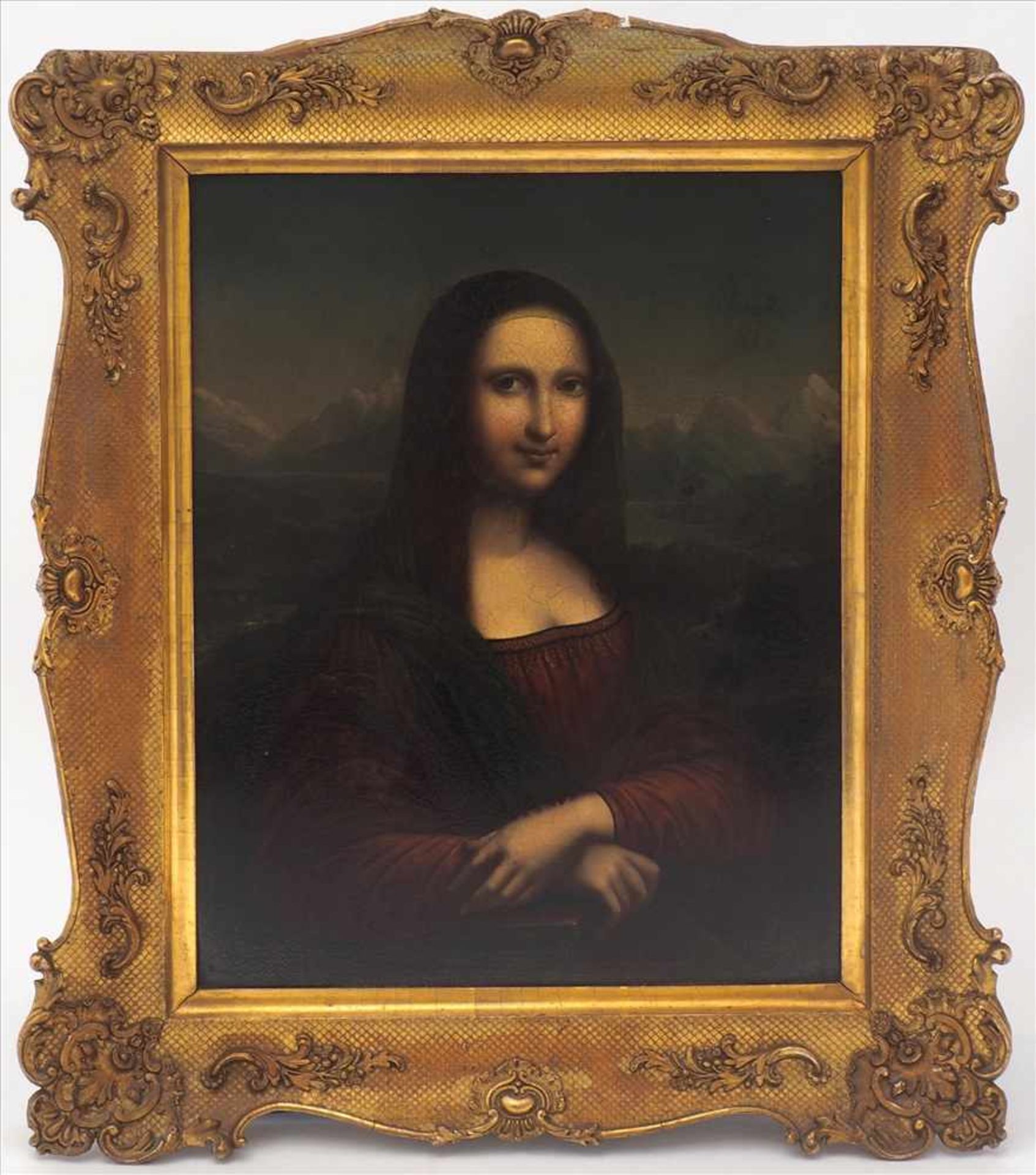 Da Vinci, LeonardoKopie nach. Mona Lisa. Öldruck auf Metallplatte. Größe ca. 36 x 28,5 cm, Rahmen - Bild 2 aus 6