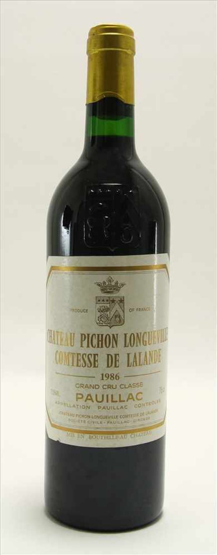 Chateau Pichon Longueville 1986Comtesse de Lalande 1986. Grand Cru Classé. 0,75 Liter Flasche.