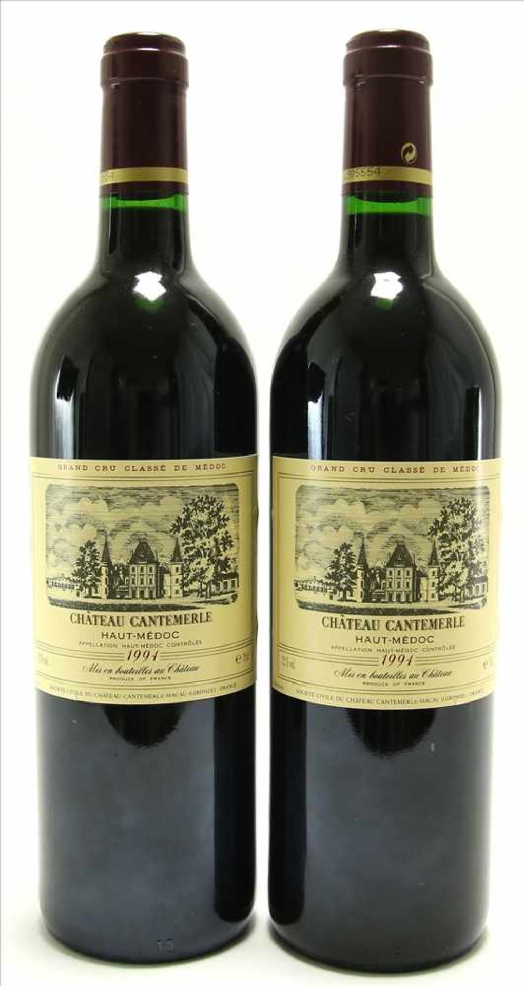 2 Flaschen Chateau Cantemerle 1994Grand Cru Classé. Haut-Medoc. 2 x 0,75 Liter Flasche. Füllstand