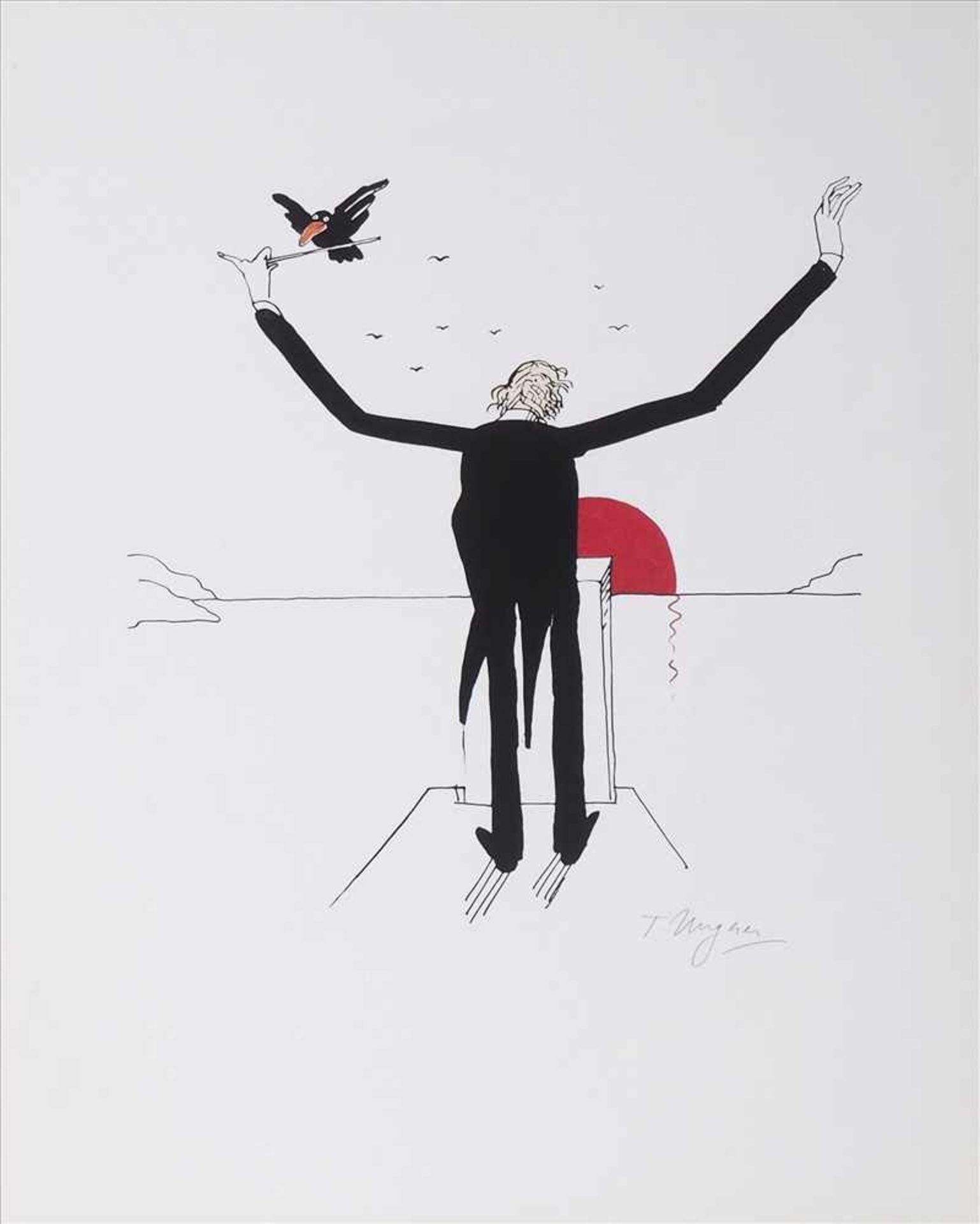 Ungerer, Tomi1931 Straßburg - 2019 Cork.Karikatur eines Dirigenten. Farboffsetlithografie. Unten
