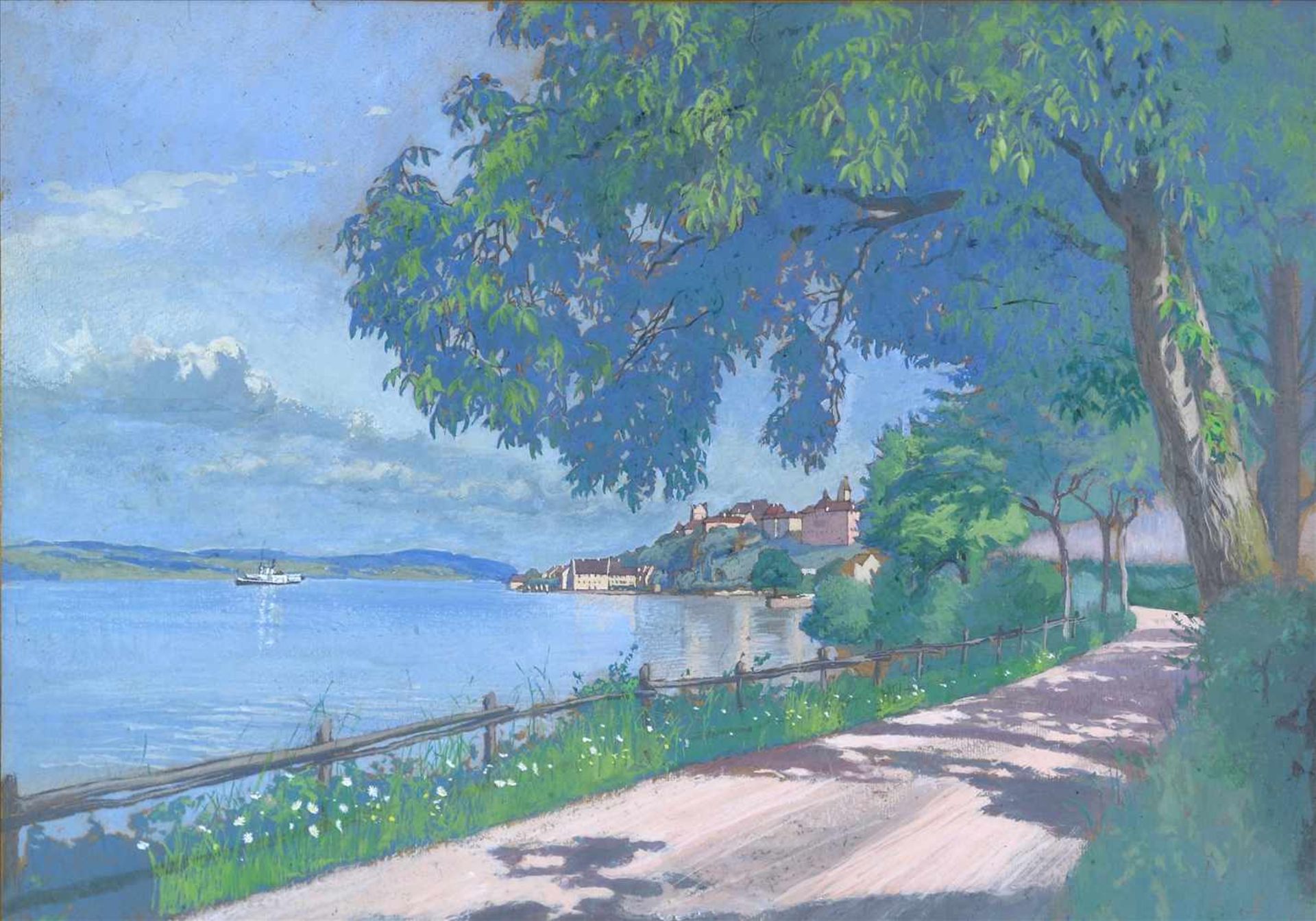 Armbruster, KarlBodenseemaler 1. Hälfte 20. Jh. Blick auf Meersburg. Aquarell. Nicht signiert aus