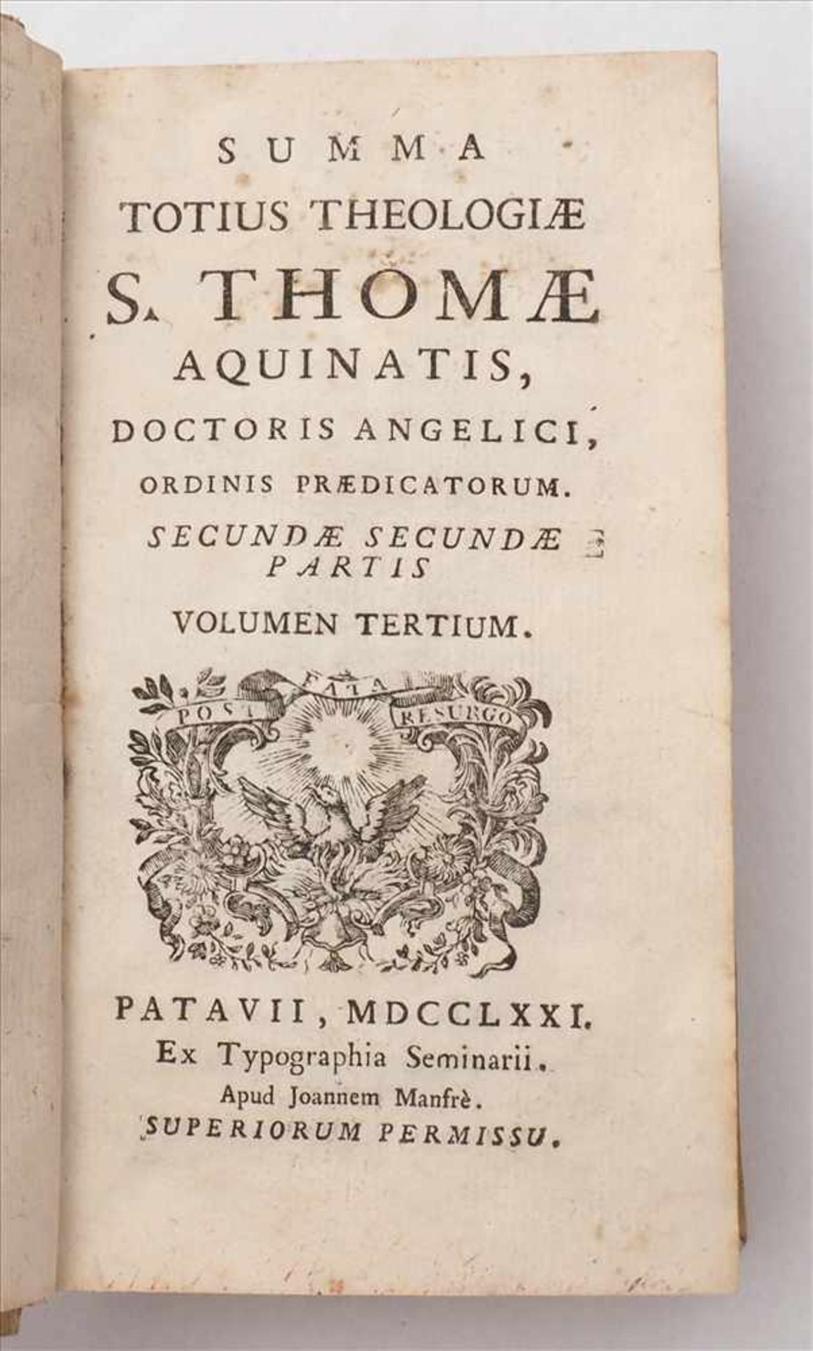 Thomas von AquinSumma totius theologiae S. Thomae Aquinatis, doctoris angelici, ordinis - Image 5 of 5