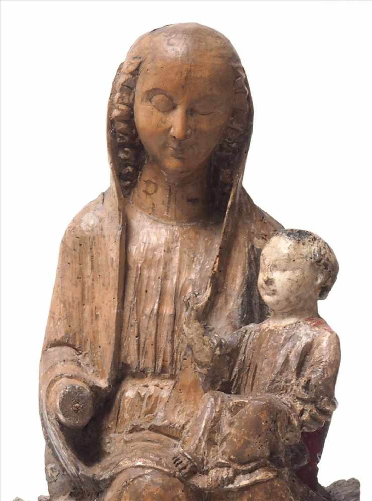 Madonna mit KindRheinland 14./15. Jh. Auf einer Bank sitzende Madonna mit dem kleinen Jesuskind - Bild 22 aus 22