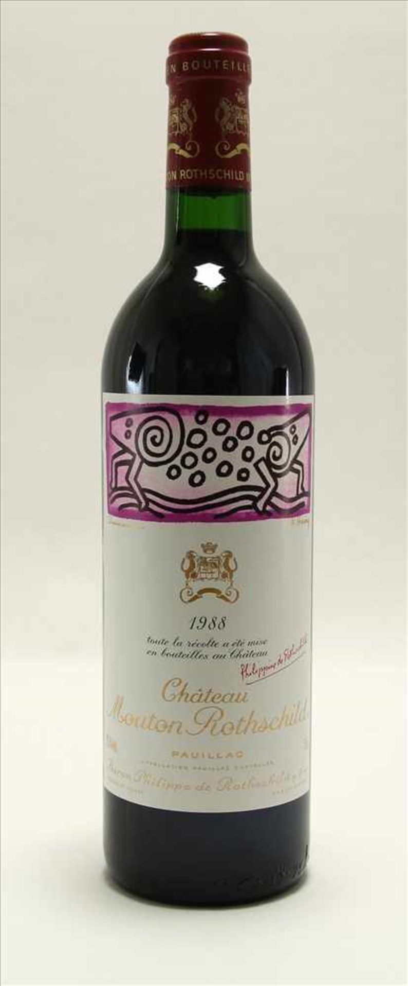 Flasche Chateau Mouton Rothschild 1988Pauillac, 0,75 Liter mit dem originalen Etikett von Keith