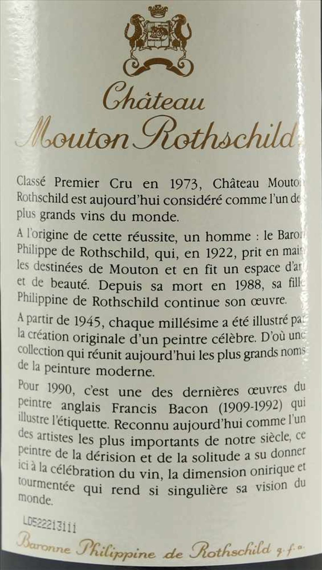 Flasche Chateau Mouton Rothschild 1990Pauillac, 0,75 Liter mit dem originalen Etikett von Francis - Bild 3 aus 4