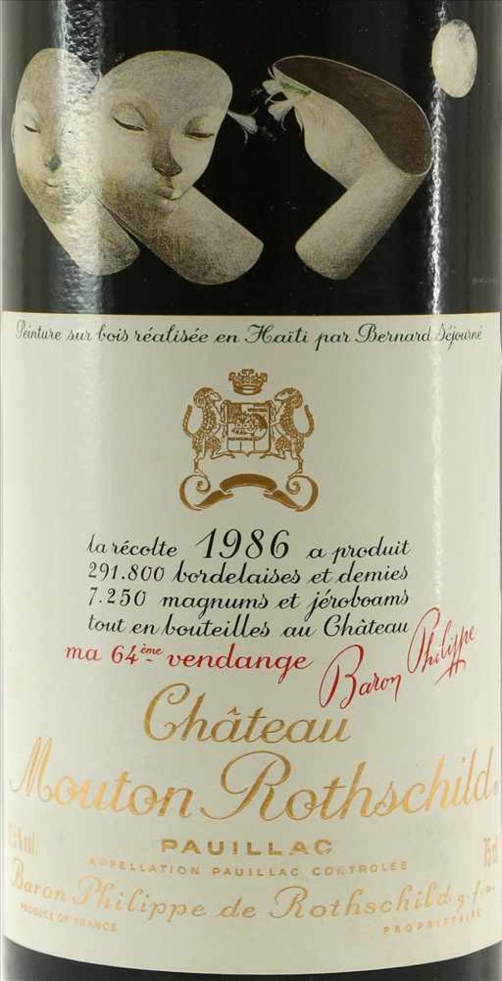Flasche Chateau Mouton Rothschild 1986Pauillac, 0,75 Liter mit dem originalen Etikett von Bernard - Bild 2 aus 3