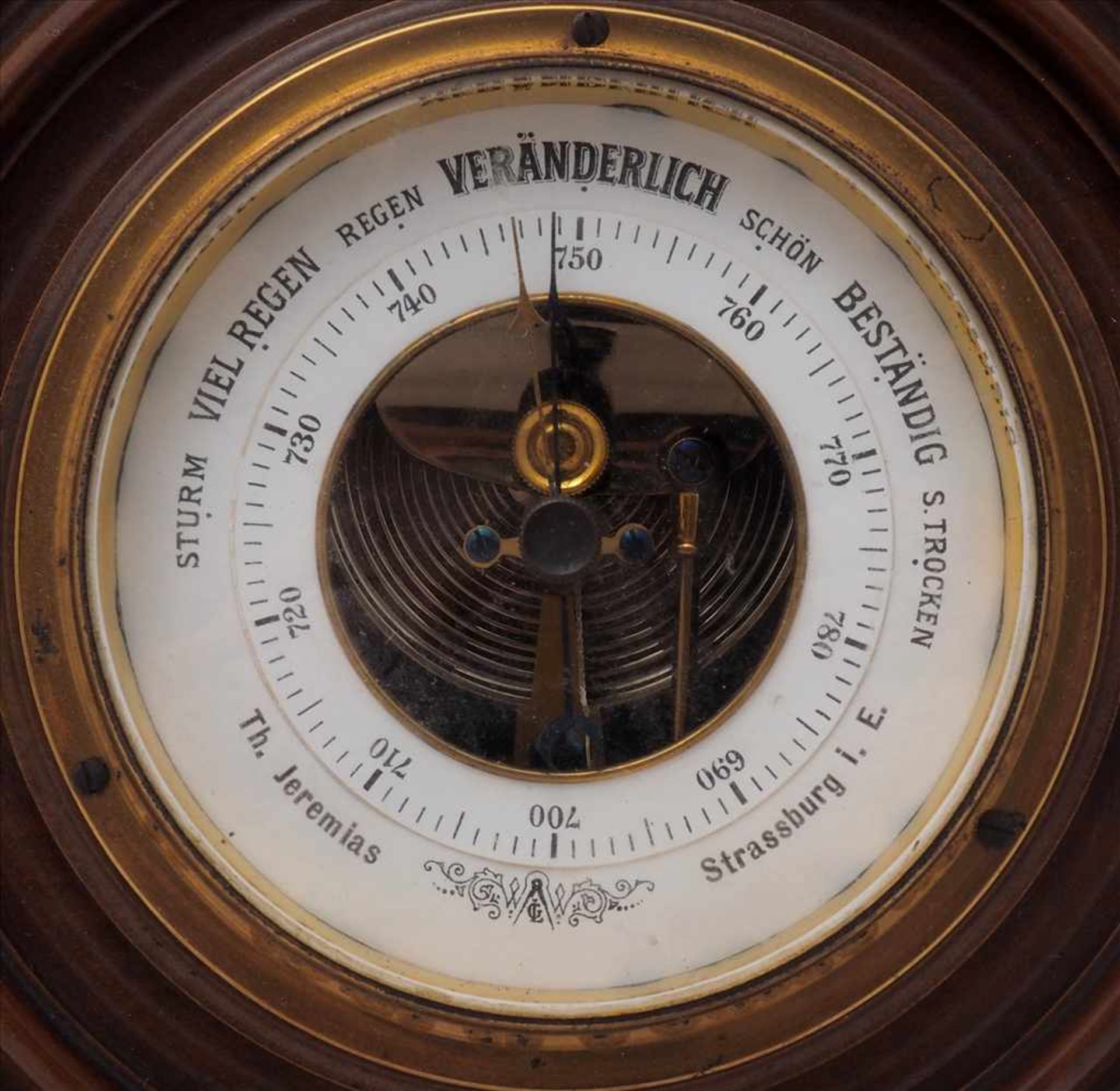 WetterstationHistorismus um 1900. Barometer mit darüber mittig angeordnetem Thermometer mit Réaumur- - Bild 2 aus 4