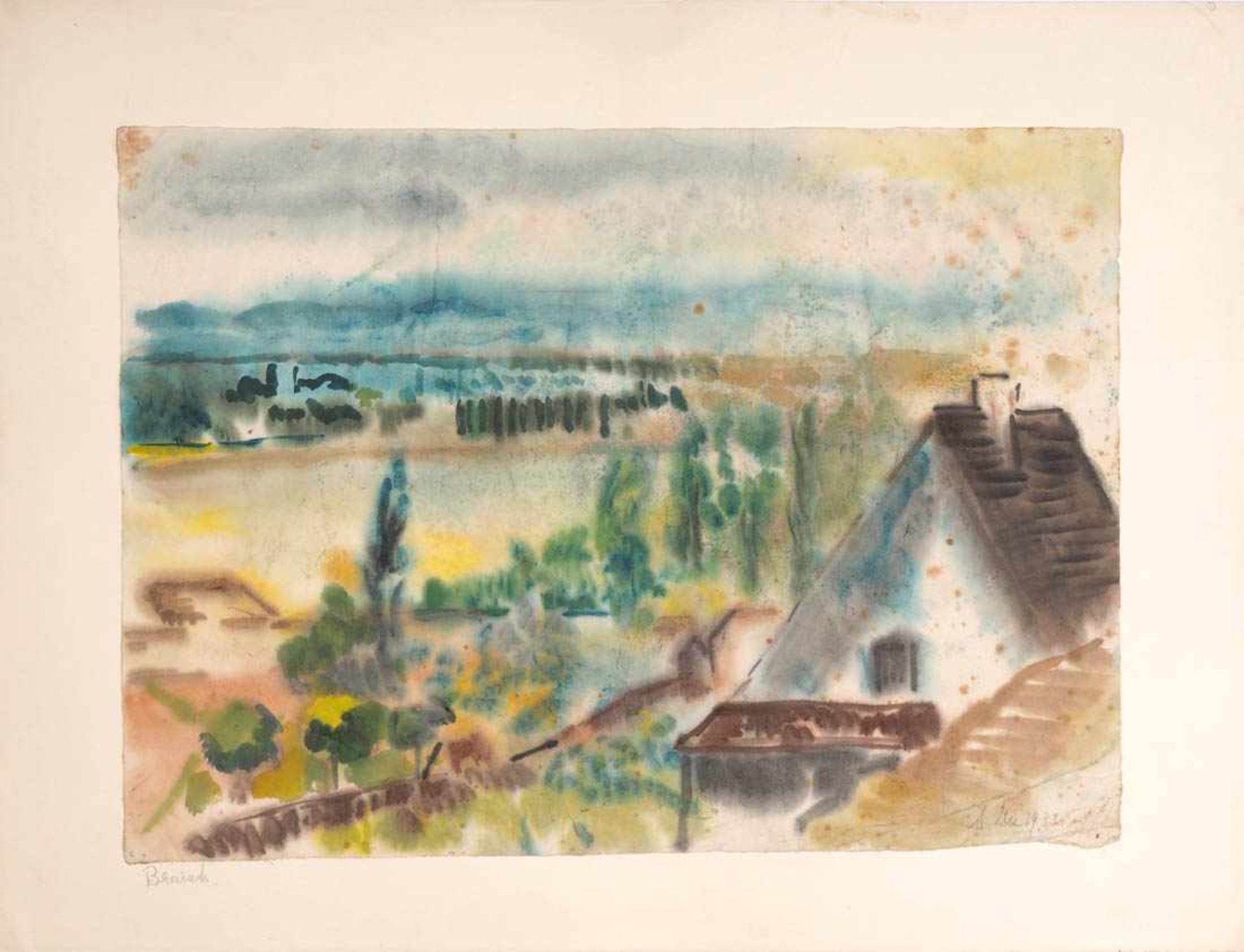 Mez, Alfred1885 Freiburg i.Br. - 1955 Zürich. Blick von Breisach auf die Rheinebene. Aquarell, auf - Bild 3 aus 4