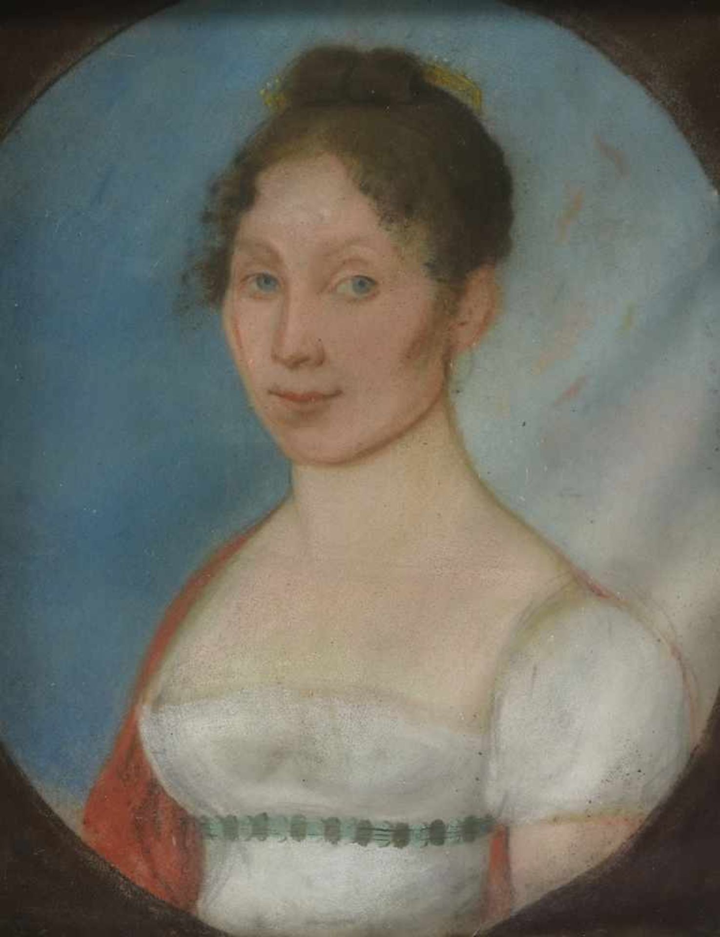 Biedermeier PortraitDeutsch um 1820. Dame mit tief ausgeschnittenem Dekolleté. Pastell auf Papier