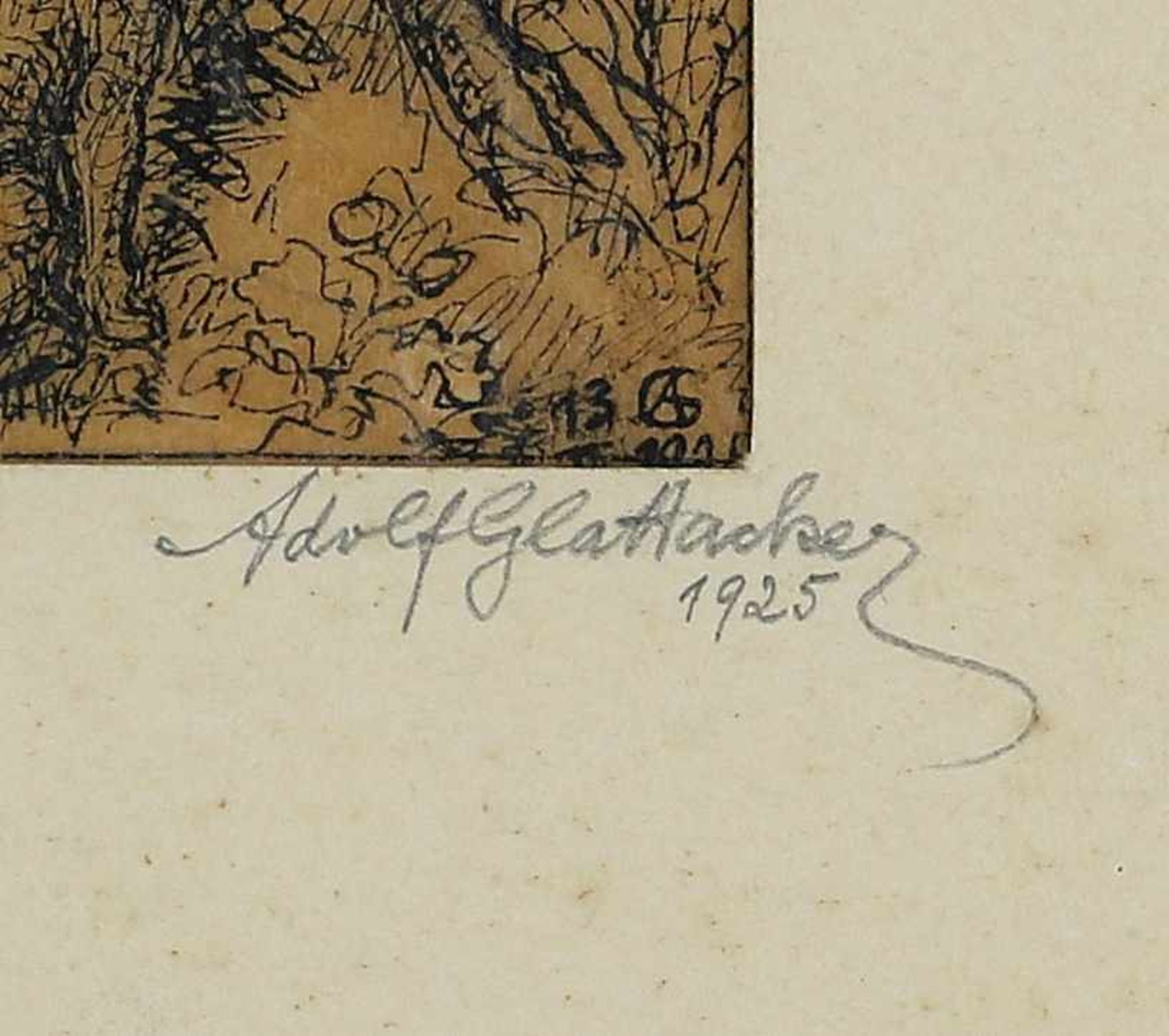 Glattacker, Adolf1878 Wehr - 1971 Tüllingen. Der Bauernspiegel. Tusche auf Pergament. Unten rechts - Bild 3 aus 5