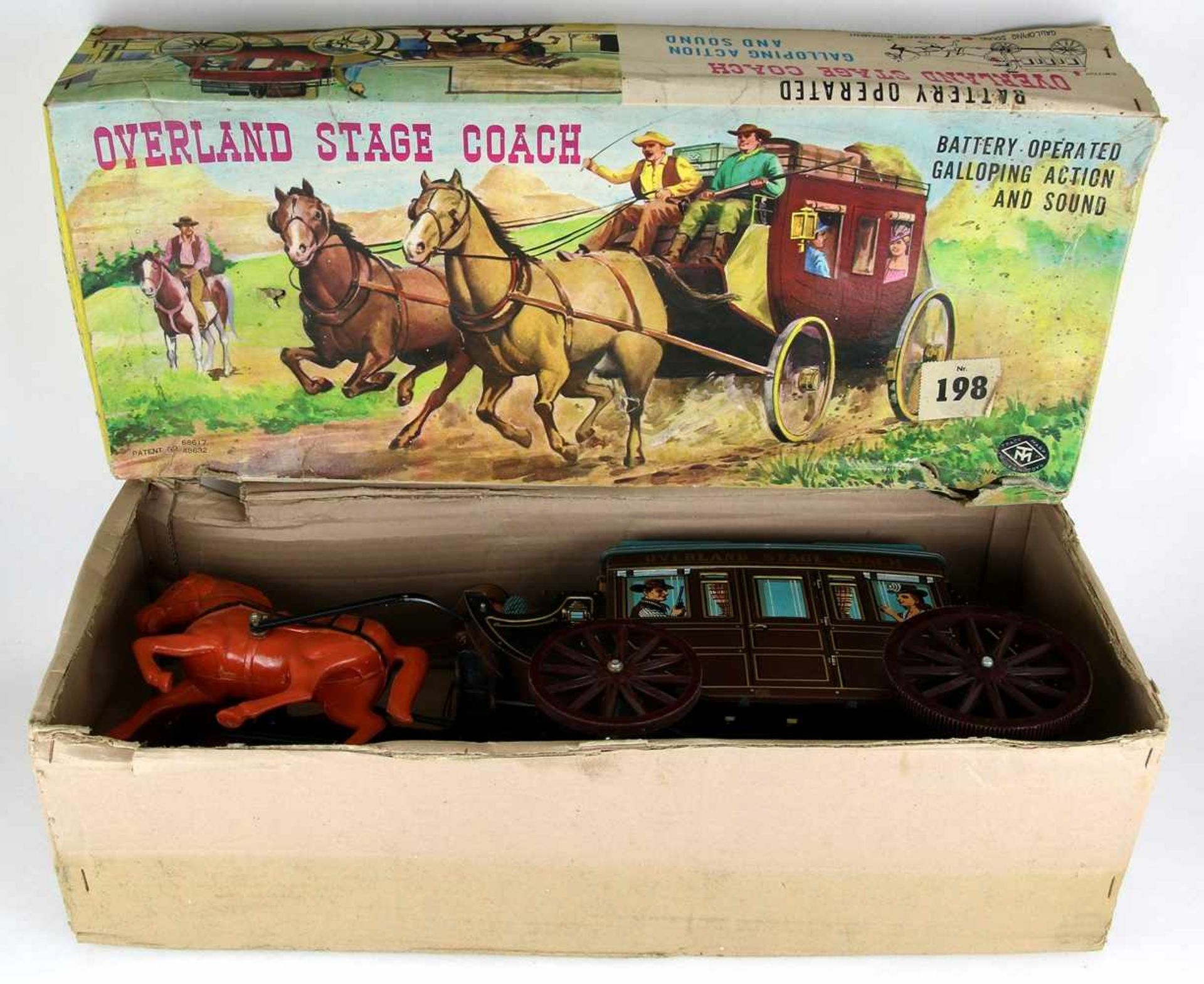 Overland Stage CoachJapan, Modern Toys, TM 1970-er Jahre. Postkutsche, die sich bewegt und mit dem - Image 6 of 6