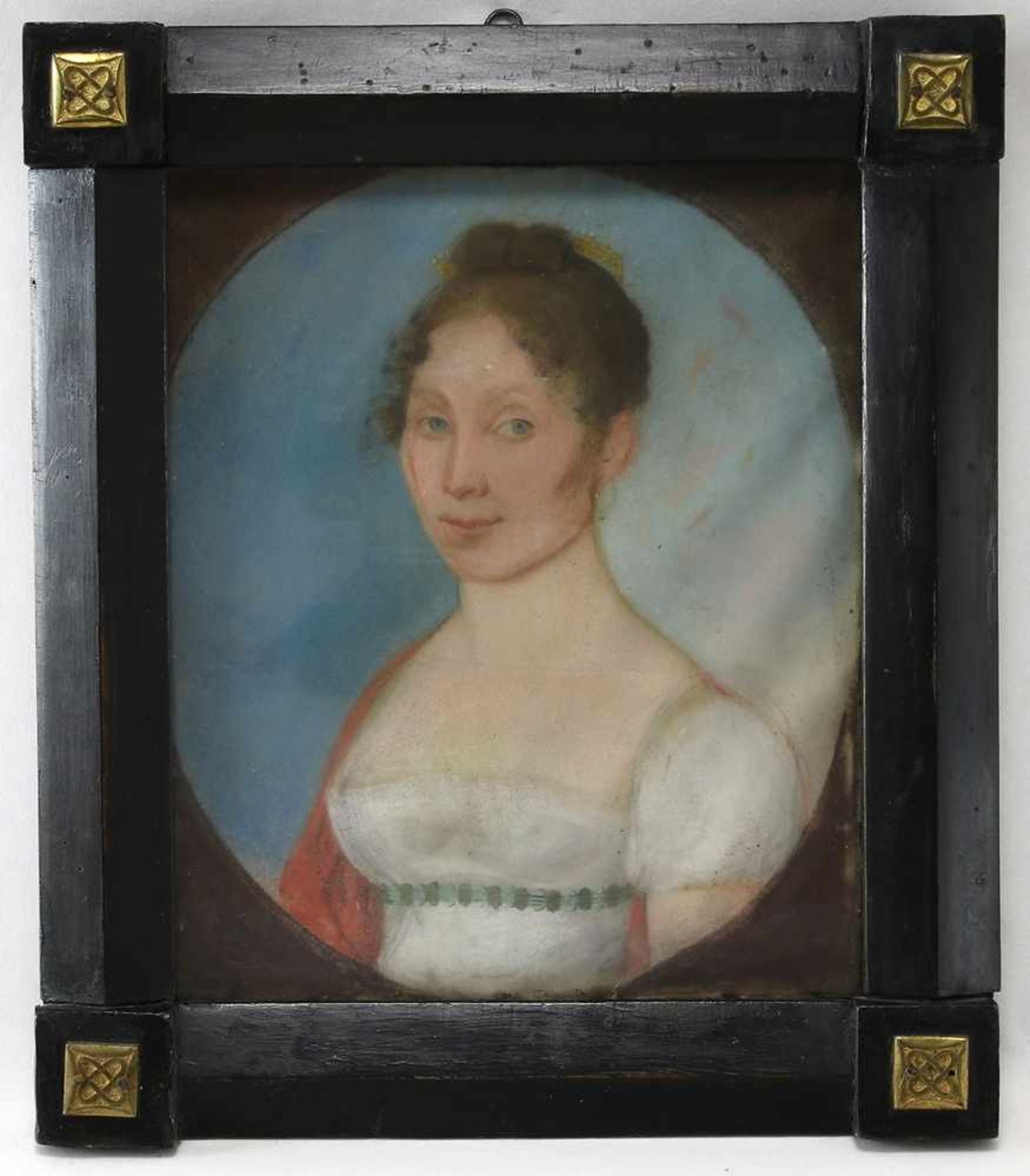 Biedermeier PortraitDeutsch um 1820. Dame mit tief ausgeschnittenem Dekolleté. Pastell auf Papier - Bild 2 aus 3
