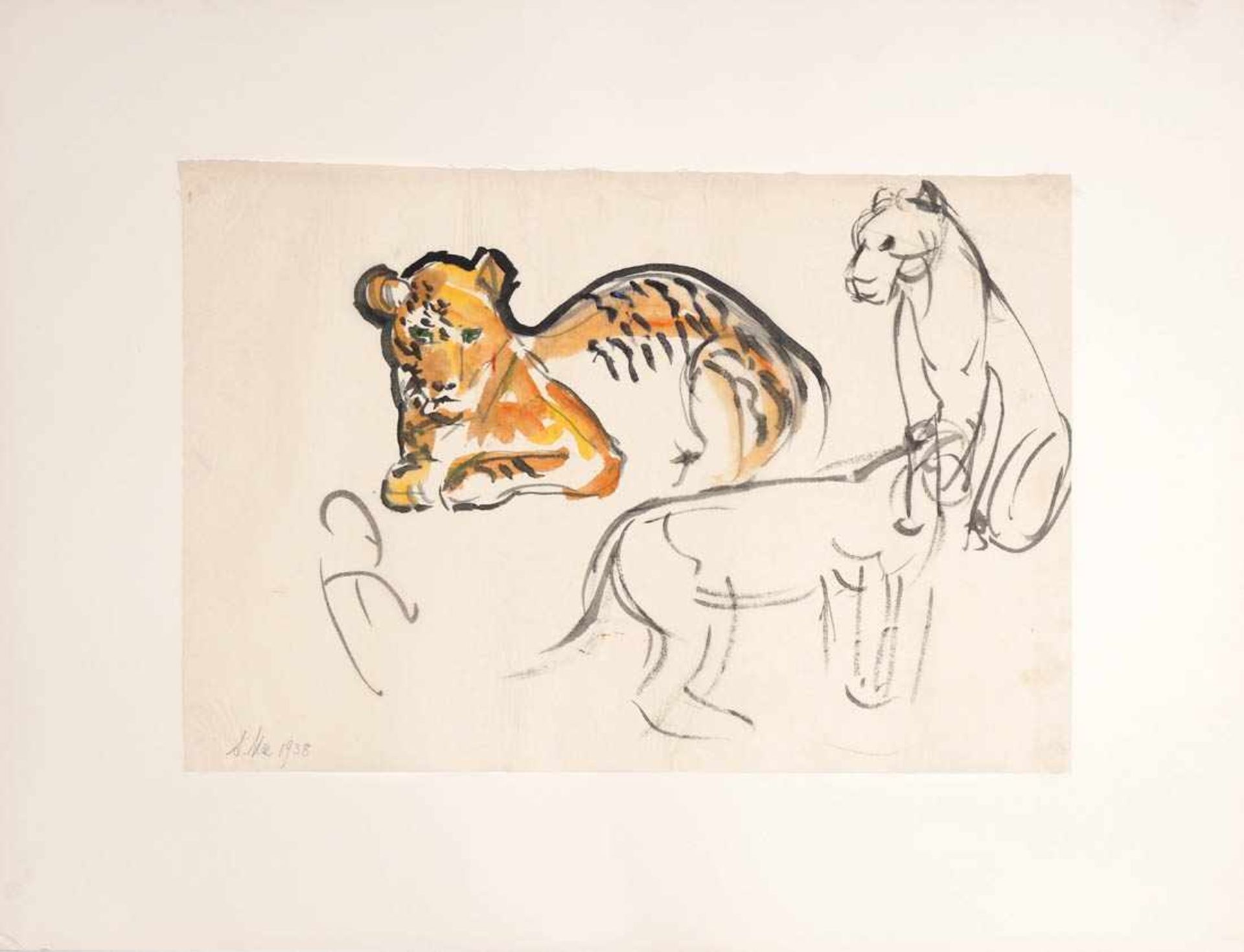 Mez, Alfred1887 Freiburg i.Br. - 1955 Zürich. Schlafender Leopard. Aquarell. Blattgröße ca. 31 x - Bild 2 aus 8