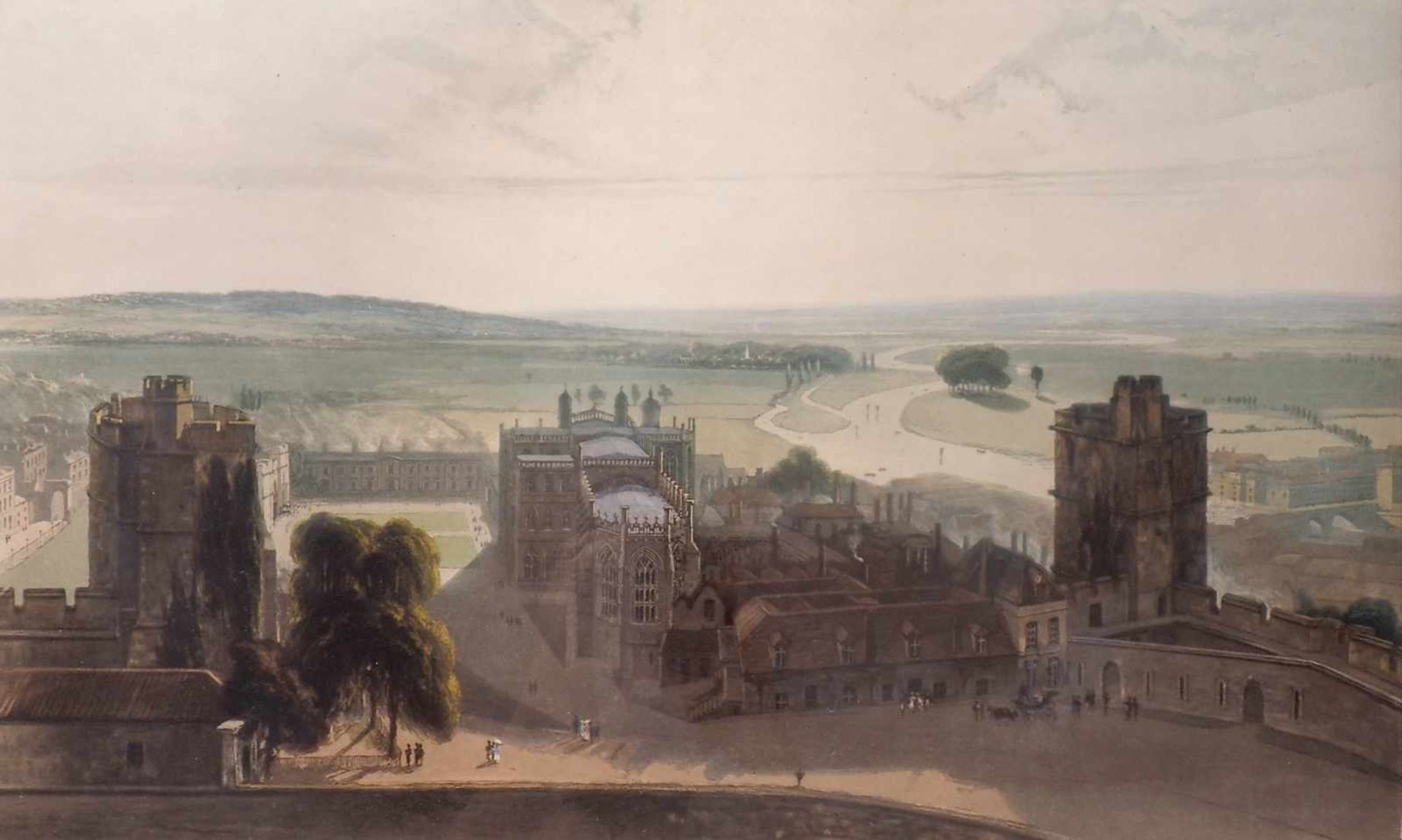 Englischer Stich"View from the Round Tower Windsor Castle, unten rechts bezeichnet Drawn &