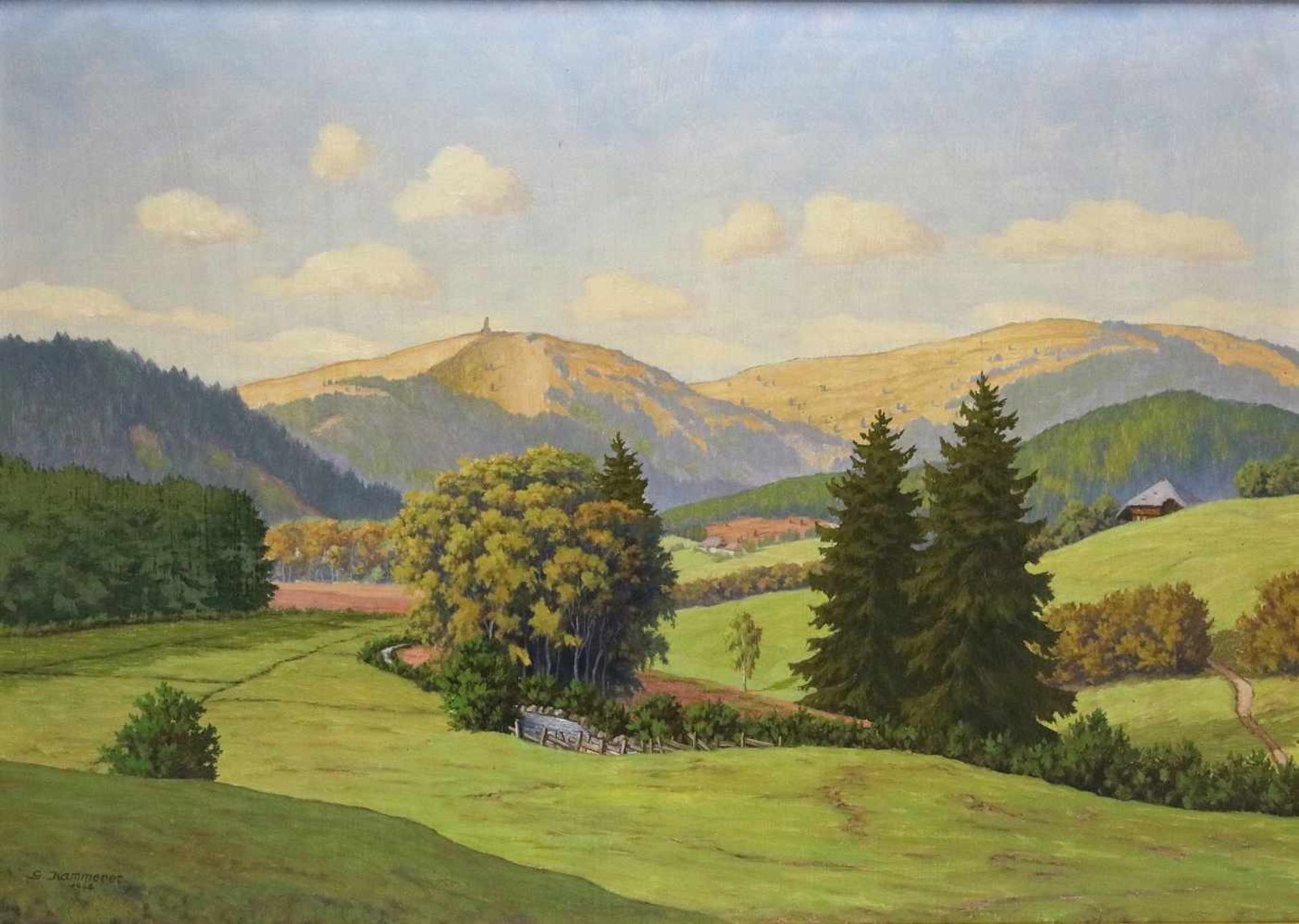 Kammerer, RolfSchwarzwaldmaler 20. Jh. Blick vom Bärental auf den Feldberg. Öl auf Platte. Unten