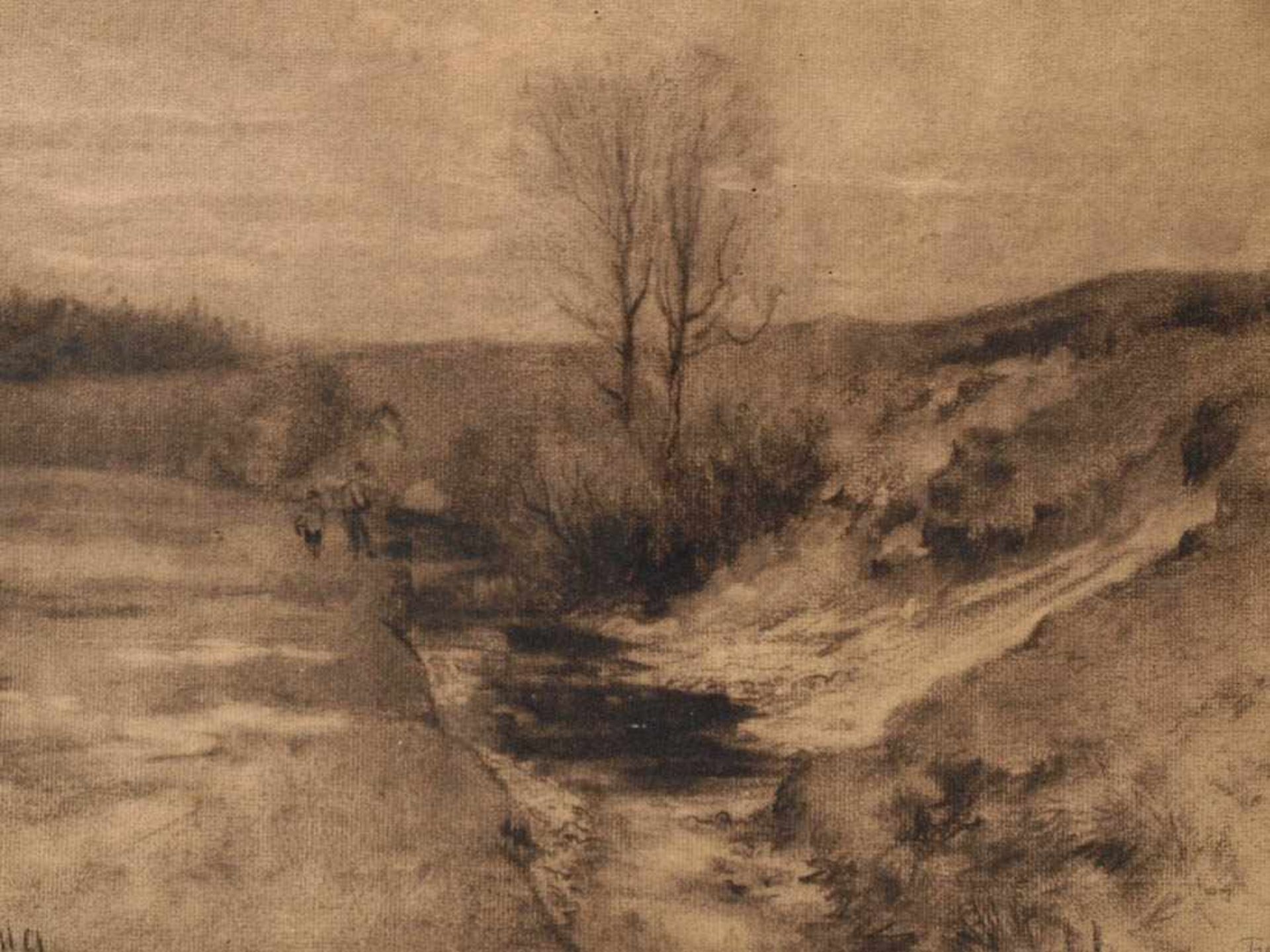 Brauer, Ferdinand1867 Augsburg - 1941 München. Zwei Knaben am Ufer eines Baches, am Ufer entlaubte - Bild 2 aus 4