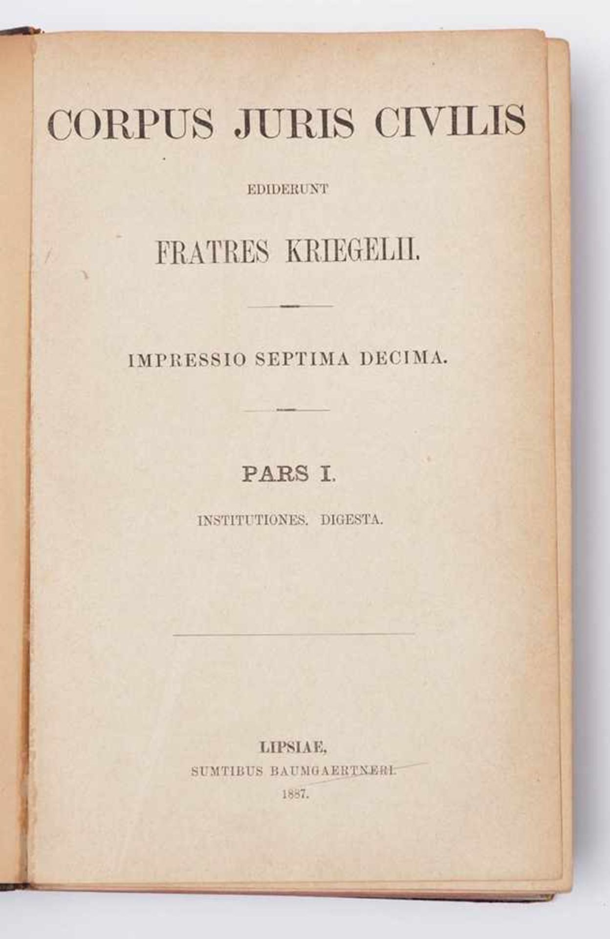 Gebr. Kriegel: Corpus Juris Civilis3 Bände. Baumgärtner Leipzig 1887 (17. Auflage). Halbledereinband - Bild 2 aus 4