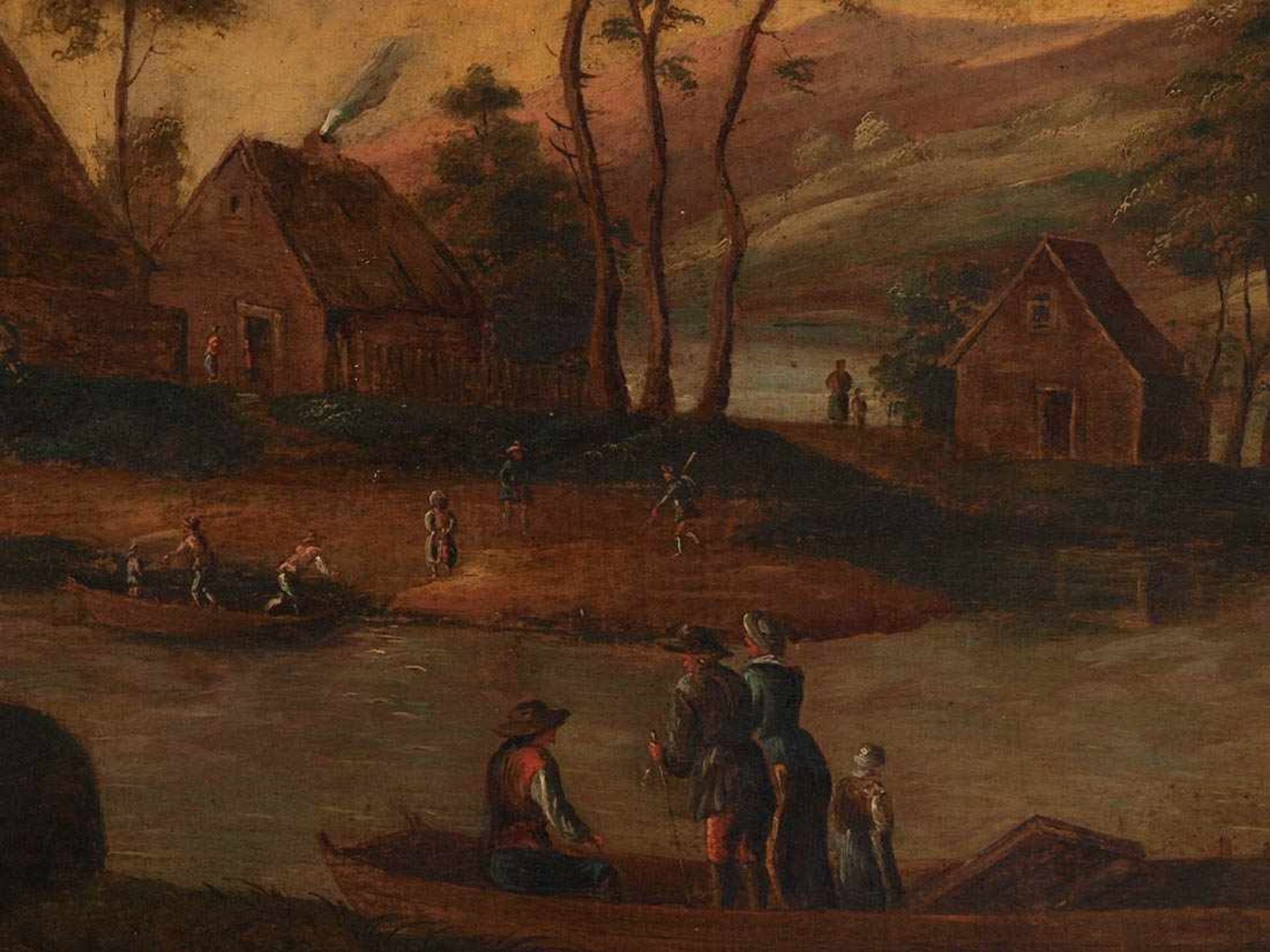 LandschafterWohl Holland um 1700. Flusschleife in weiter Vorgebirgslandschaft. Auf einer Landzunge - Image 7 of 7