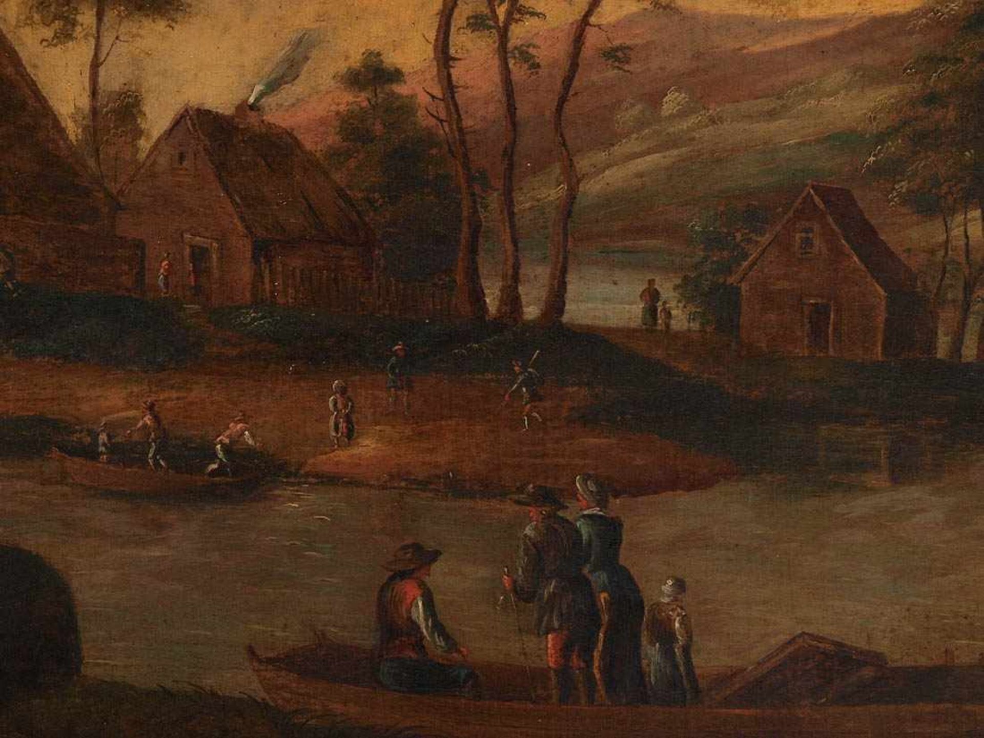 LandschafterWohl Holland um 1700. Flusschleife in weiter Vorgebirgslandschaft. Auf einer Landzunge - Bild 7 aus 7