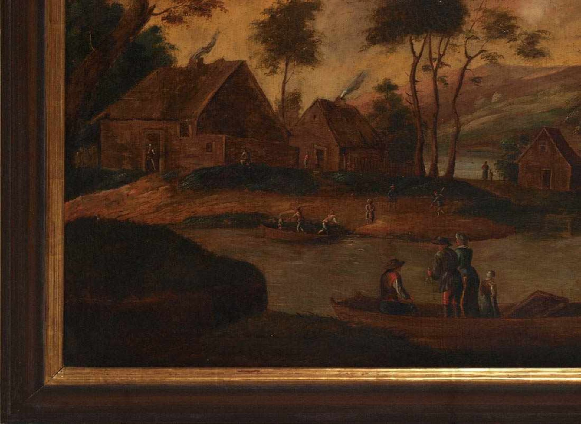 LandschafterWohl Holland um 1700. Flusschleife in weiter Vorgebirgslandschaft. Auf einer Landzunge - Image 5 of 7