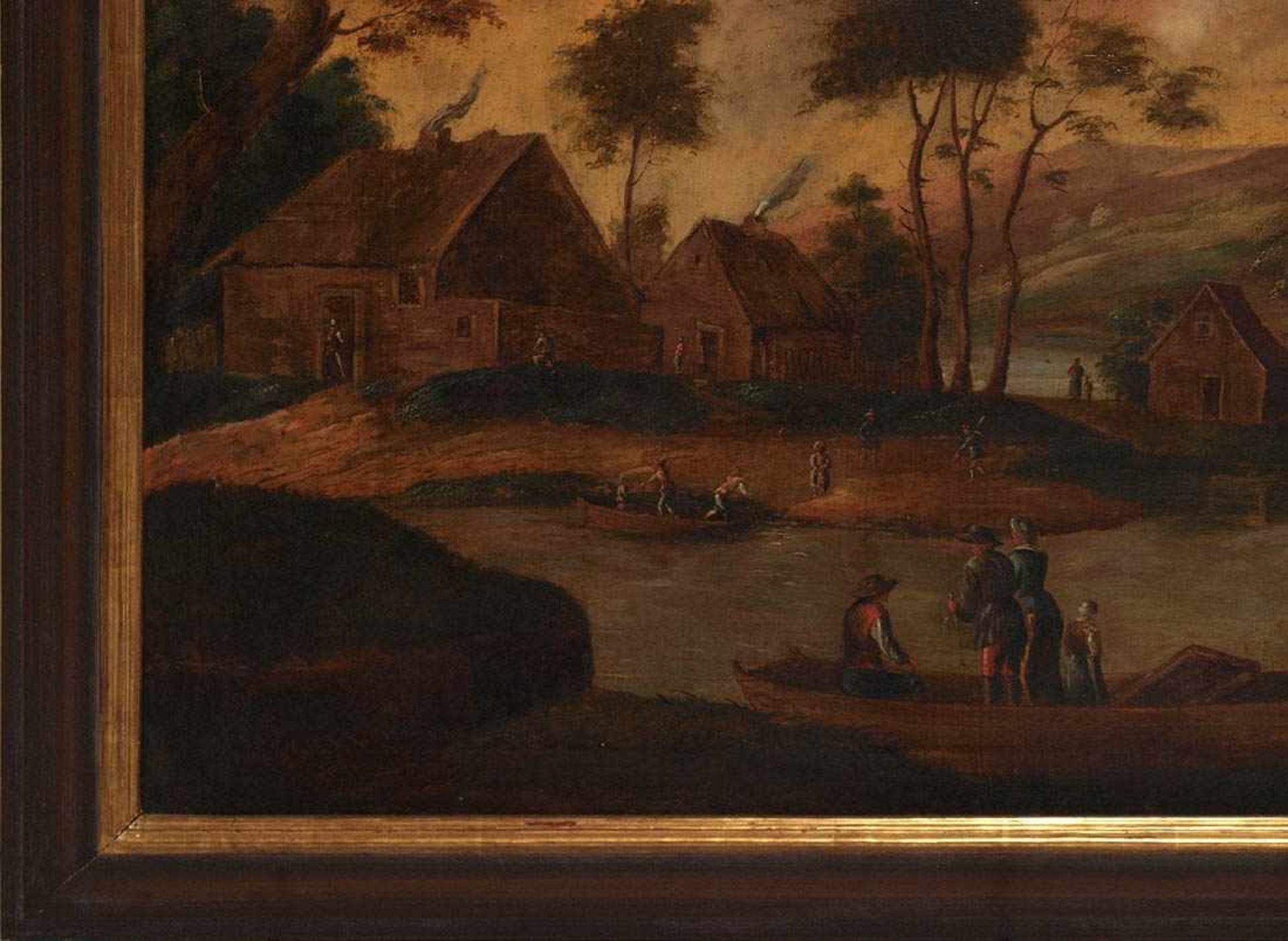 LandschafterWohl Holland um 1700. Flusschleife in weiter Vorgebirgslandschaft. Auf einer Landzunge - Bild 5 aus 7