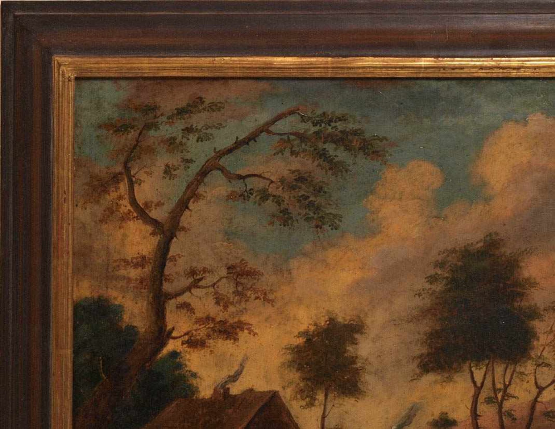 LandschafterWohl Holland um 1700. Flusschleife in weiter Vorgebirgslandschaft. Auf einer Landzunge - Bild 3 aus 7