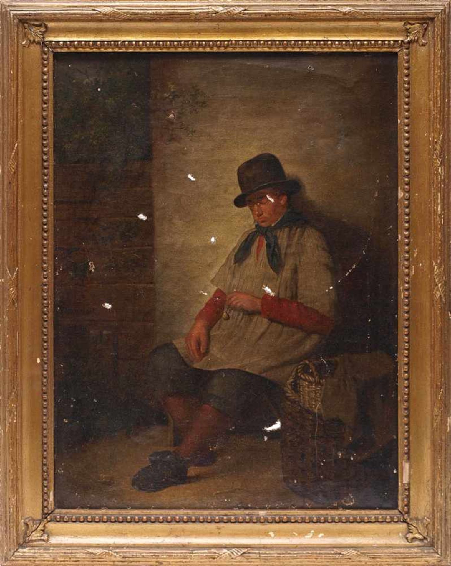 Schmidt, Willem Hendrik1809-1849. Schlafender Bauer, in der Hand seine erloschene Tonpfeife haltend.