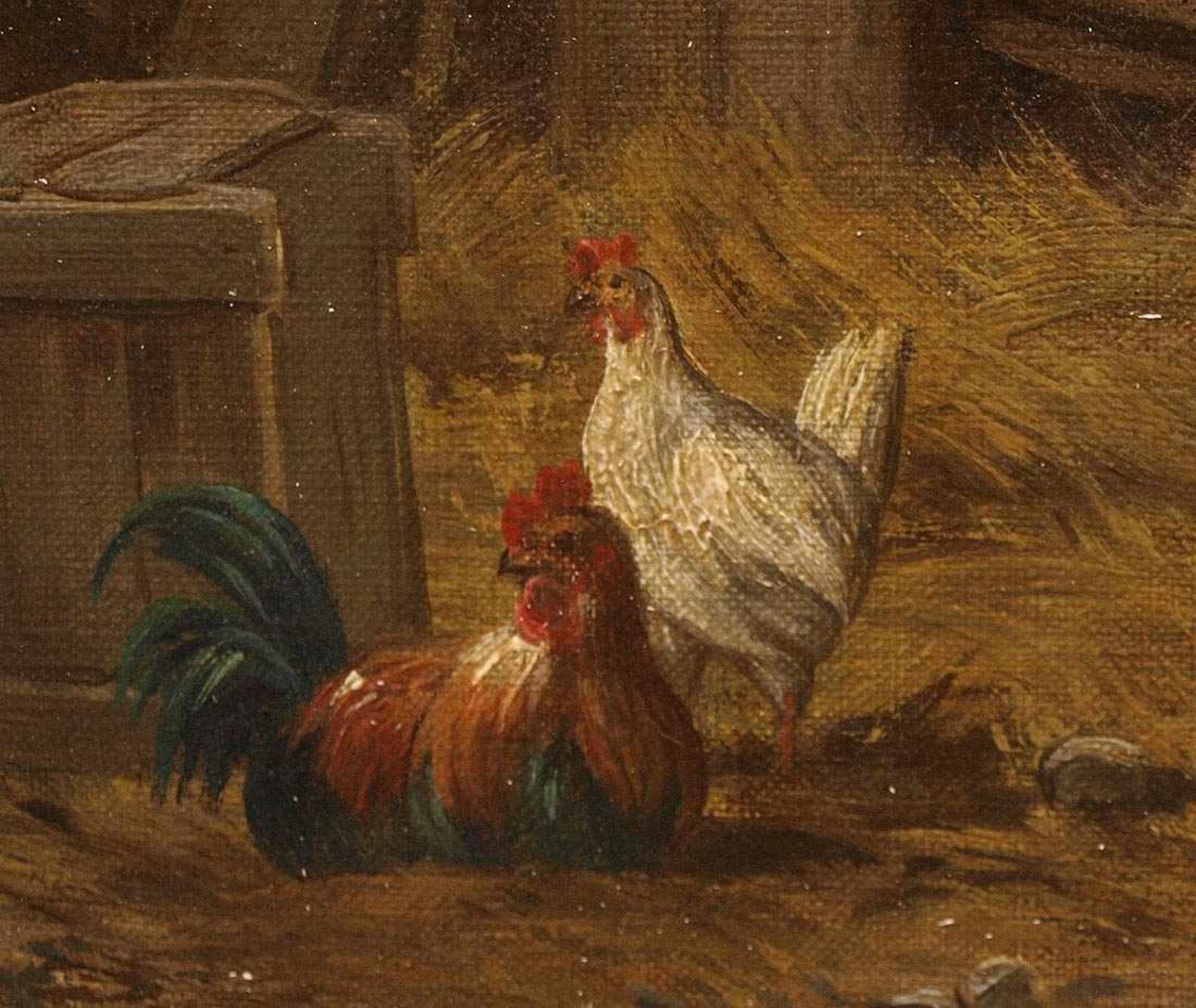 GenremalerSüddeutsch 19. Jh. Alte Bäuerin auf dem Hof beim Füttern zweier Ziegen, Um sie herum - Bild 7 aus 8