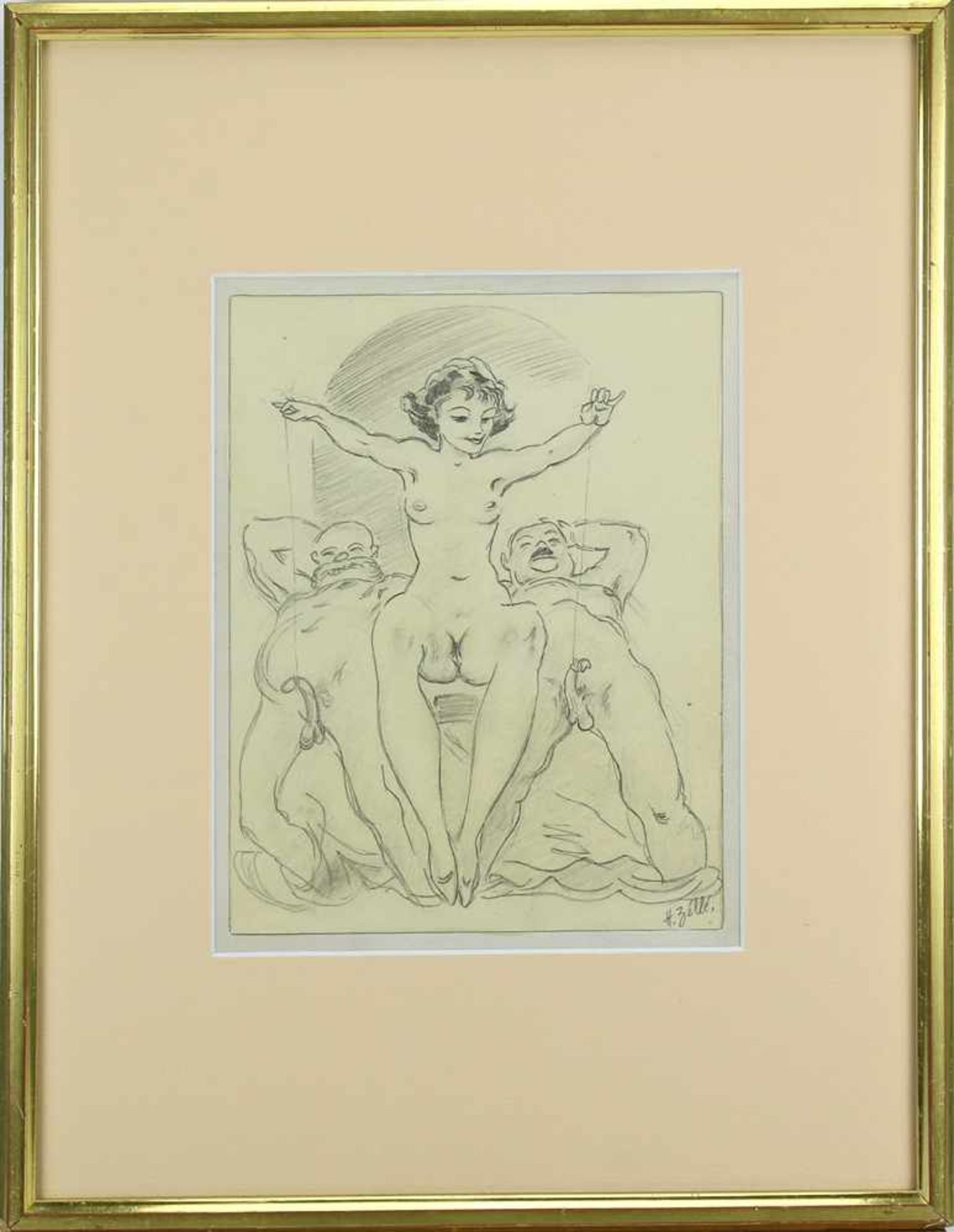 Hocherotisches Berliner Sujet1920-er Jahre. Unbekleidete Dame mit zwei Männern im dominanten - Bild 2 aus 3
