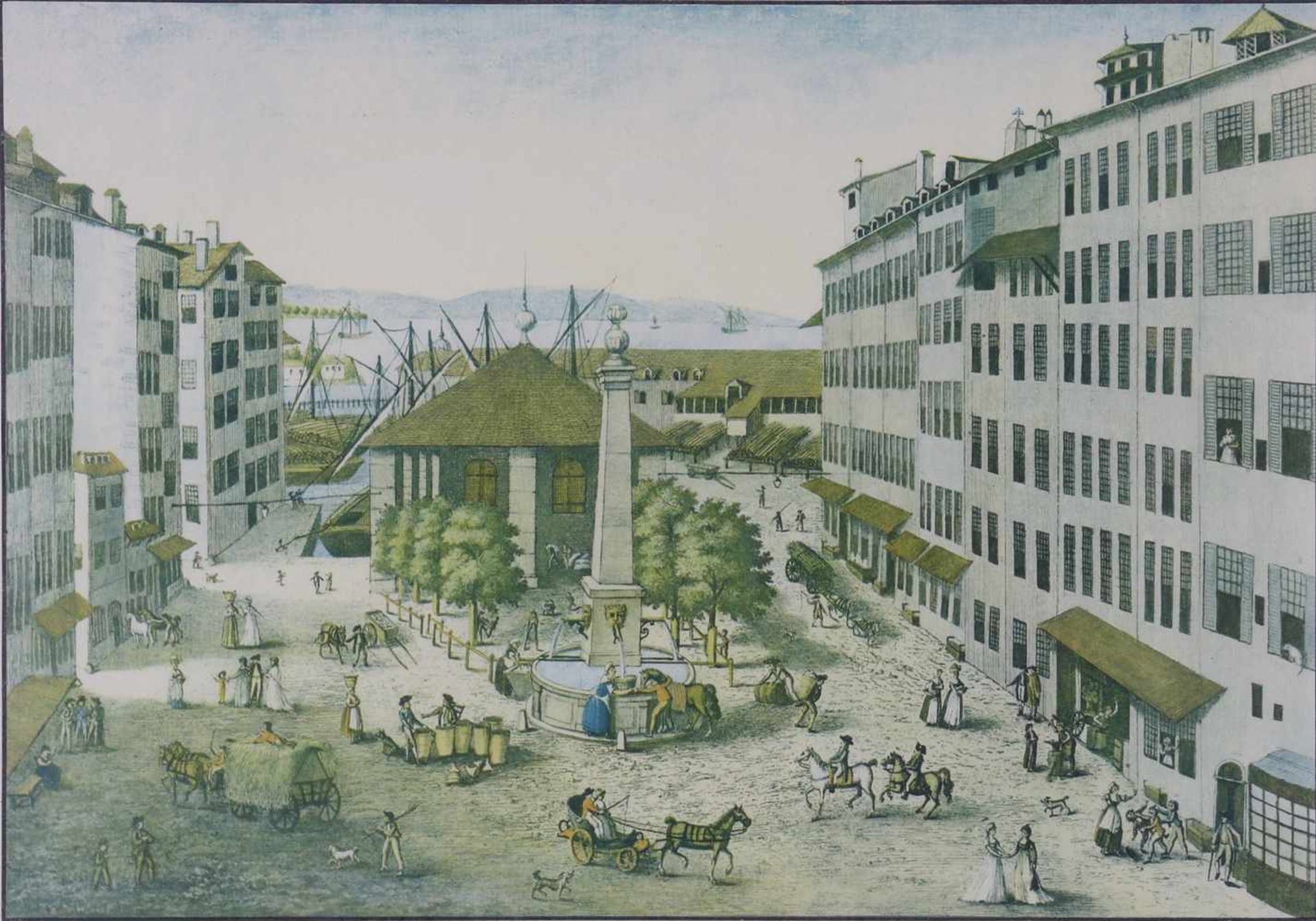Geissler, Christian Gottlieb1729 Augsburg - 1814 Genf. Place de la Grenette (in Genf). Kolorierter