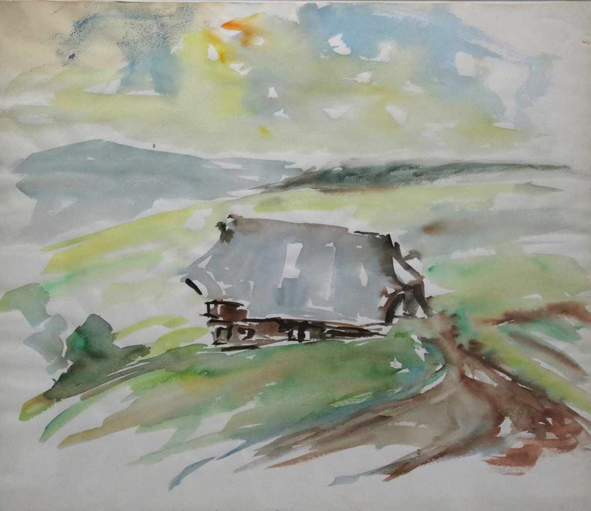 Ganter, Ernst1903 - 1991. Schwarzwaldhof. Aquarell auf Papier. Nicht signiert. Größe ca. 48 x 56 cm,