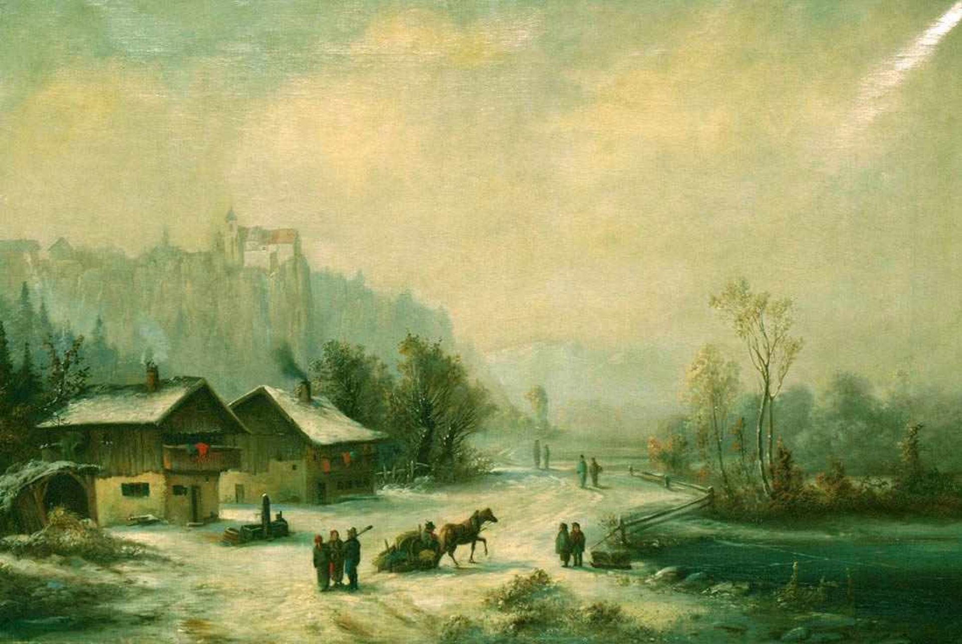 Gauermann, Jakob1773 Oeffingen - 1843 Miesenbach attr. Weite, winterliche Landschaft. Im Vordergrund