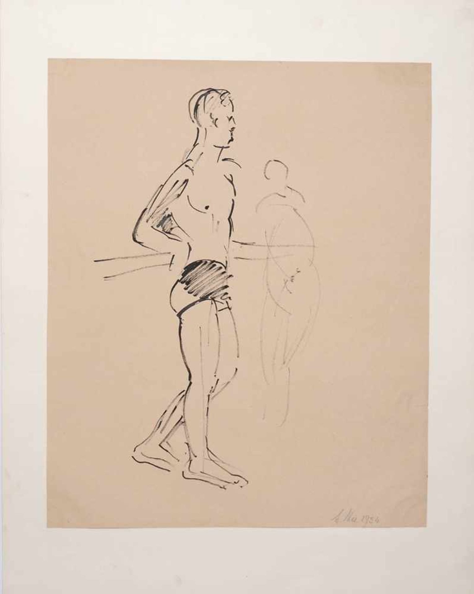 Mez, Alfred1887 Freiburg i.Br. - 1955 Zürich. Drei Figurstudien. Tusche auf Papier, auf Karton - Bild 5 aus 5