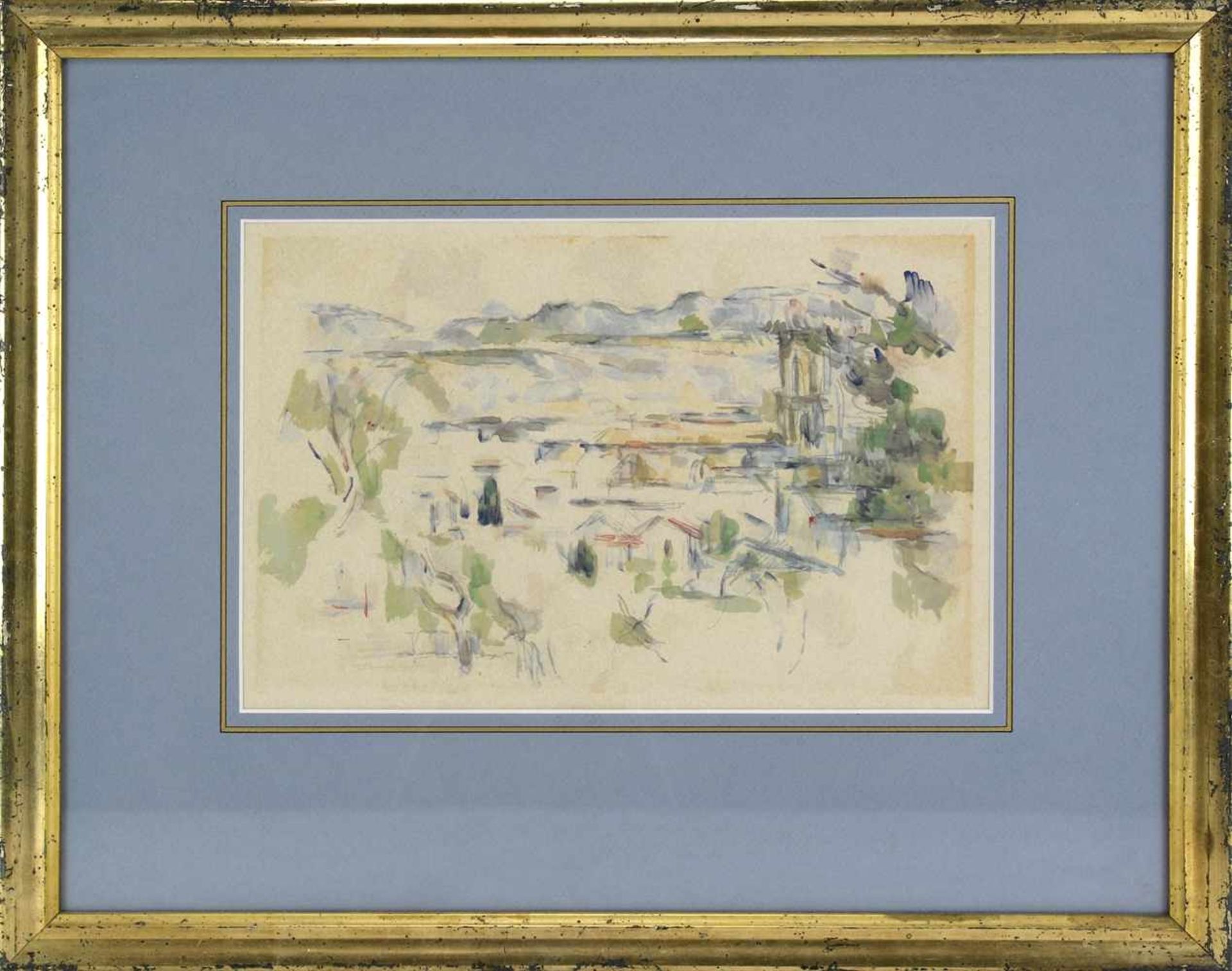 Cezanne, PaulDietz Replik nach. Landschaft in der Provence. Aquarell. Verso originales Etikett. - Image 2 of 4