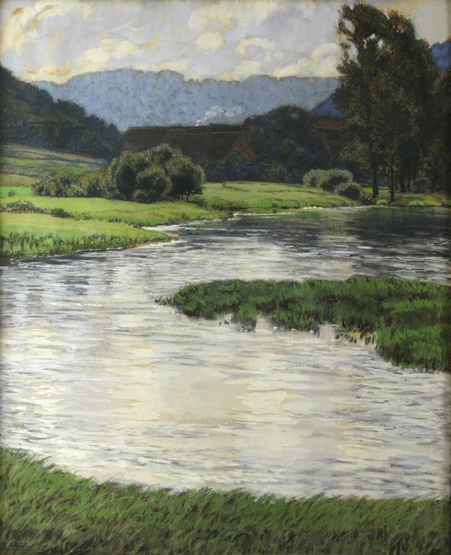 Schäfer, Gertrud1880 Lot (Beersel) 7 Belgien - 1945 Dresden. Bachlauf mit Mittelgebirge.