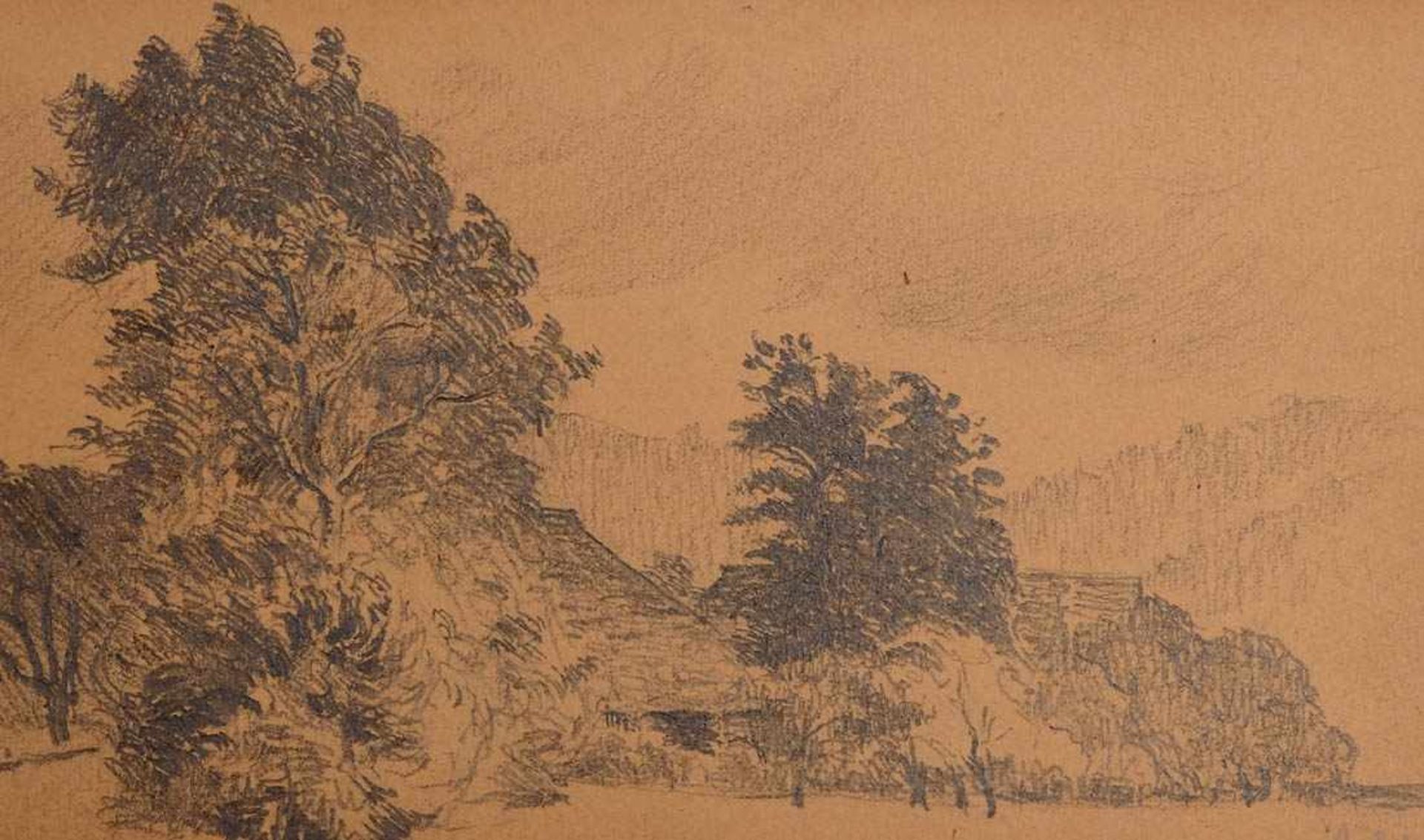 Schmidlin, Adolf1868 Lahr - 1954 Freiburg. Blick von einer Wiese aus auf einen hinter Bäumen - Bild 3 aus 5