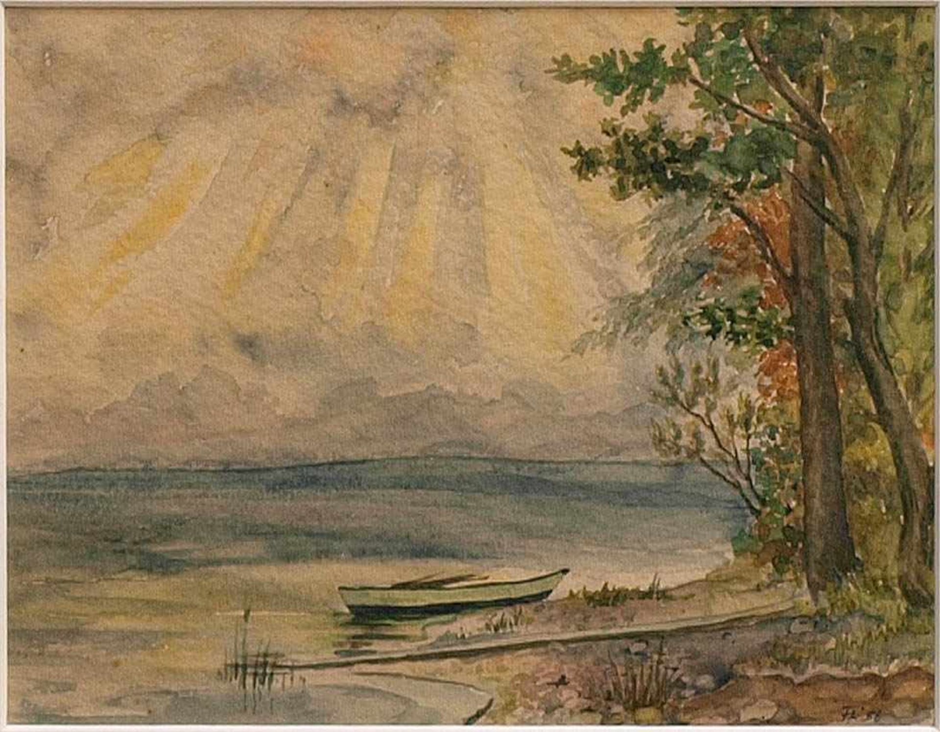 Kammigan, Franz1902-1985. Frühling am Bodensee. Am Ufer beobachtet ein Pärchen unter einem Baum - Bild 4 aus 9