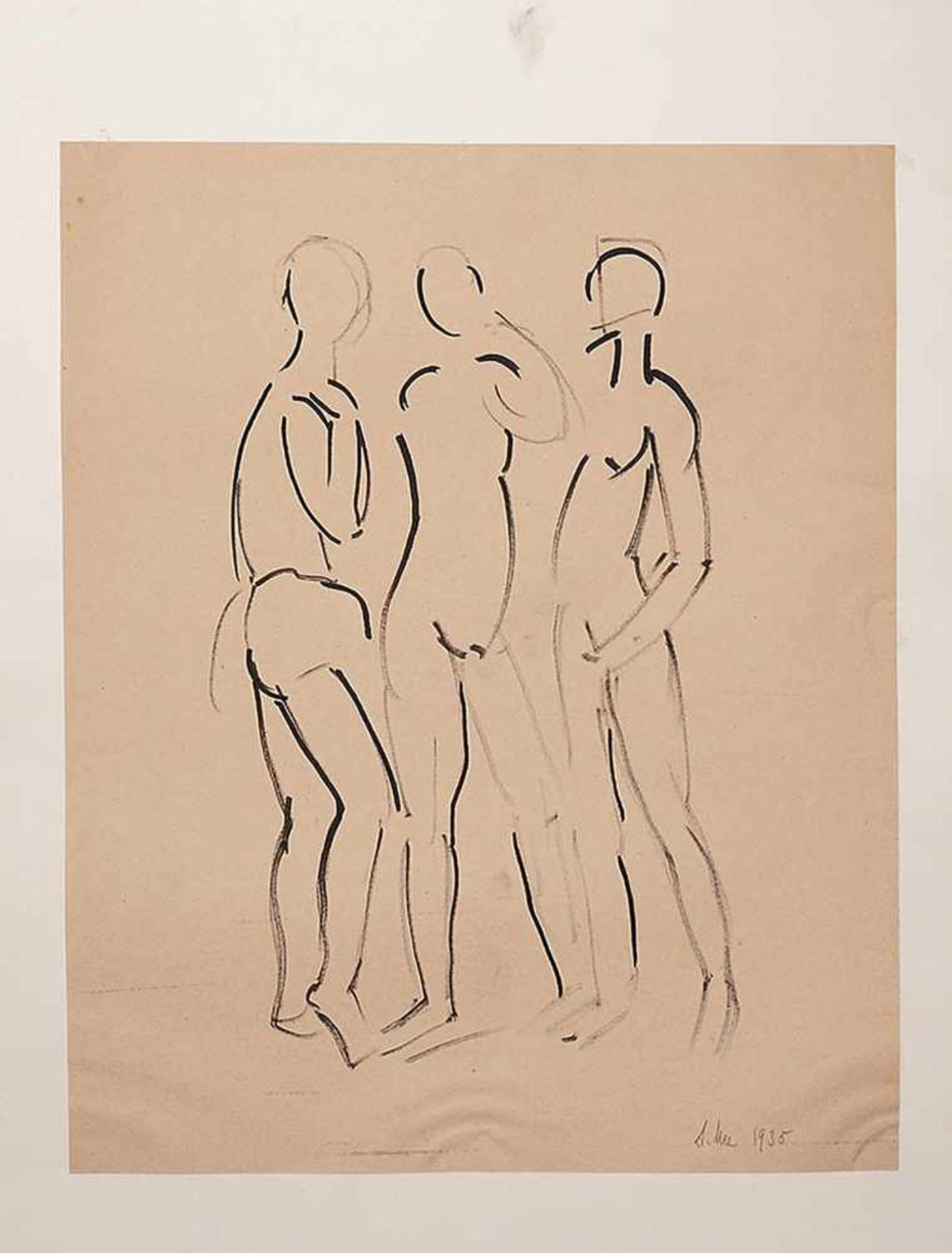 Mez, Alfred1887 Freiburg i.Br. - 1955 Zürich. Drei Figurstudien. Tusche auf Papier, auf Karton - Bild 3 aus 5