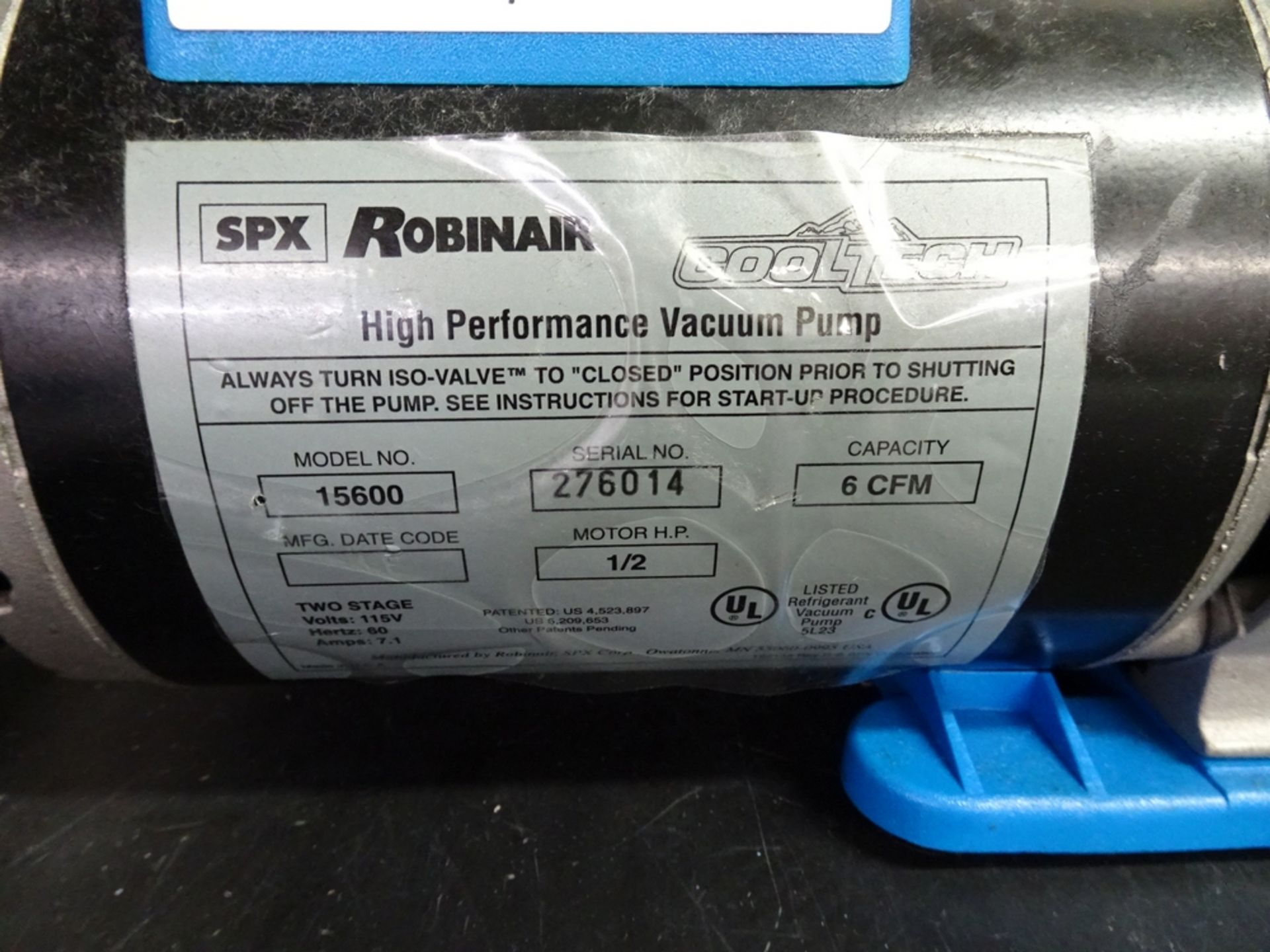 SPX Robinair Cooltech Series Model 15600 High Performance Vacuum Pump S/N 276014, Max. Capacity 60 - Image 2 of 2