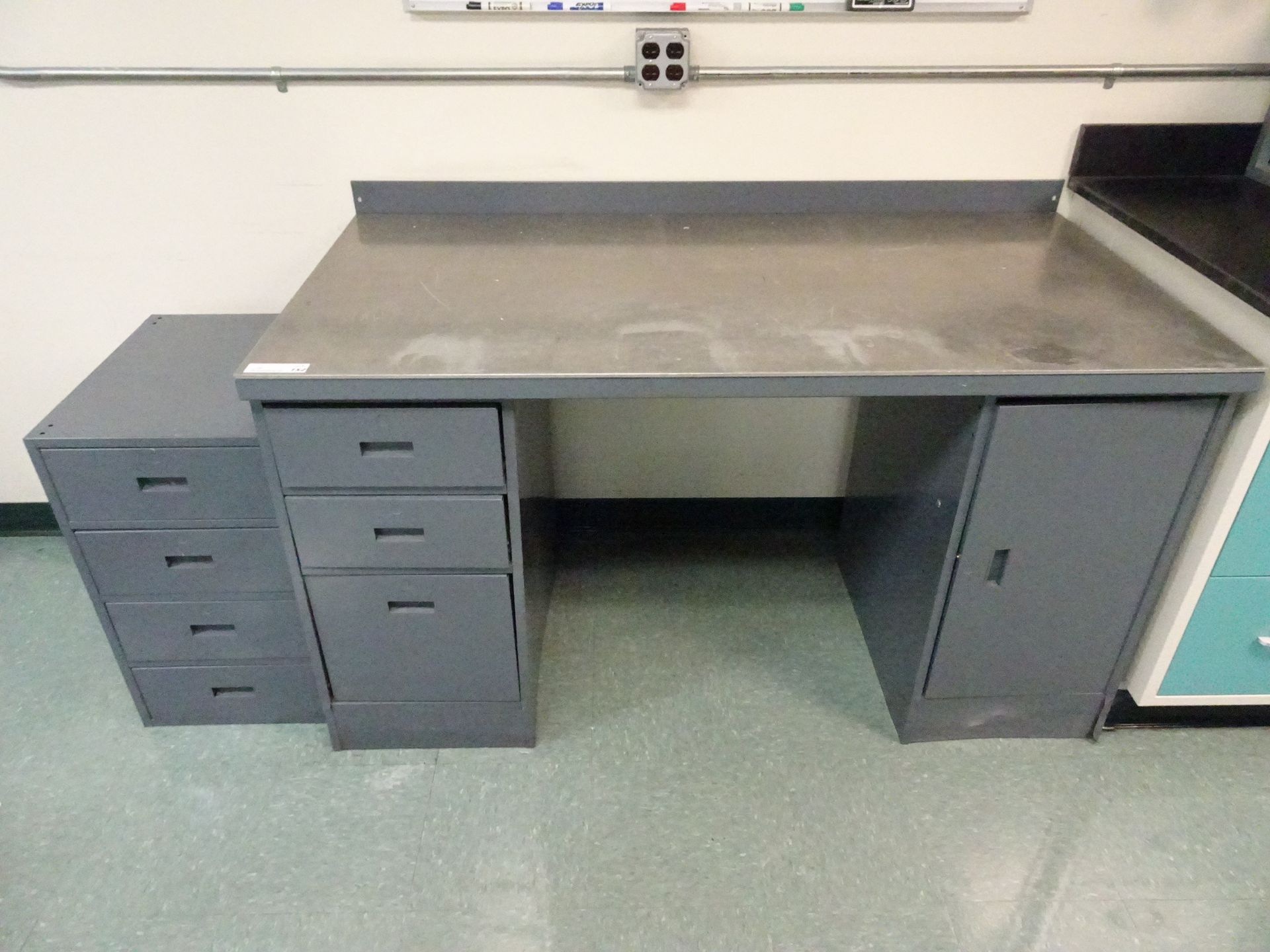 60" x 30" Steel Workbench w/ Lower Cabinetry, (1) 2-Tier Steel Rack, (2) Benchtop Shelves, (2) Lab