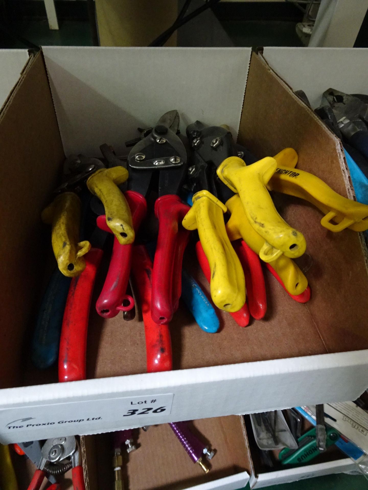 Lot Box of Misc Punches, Tin Snips, Clamps and O-Ring Pliers