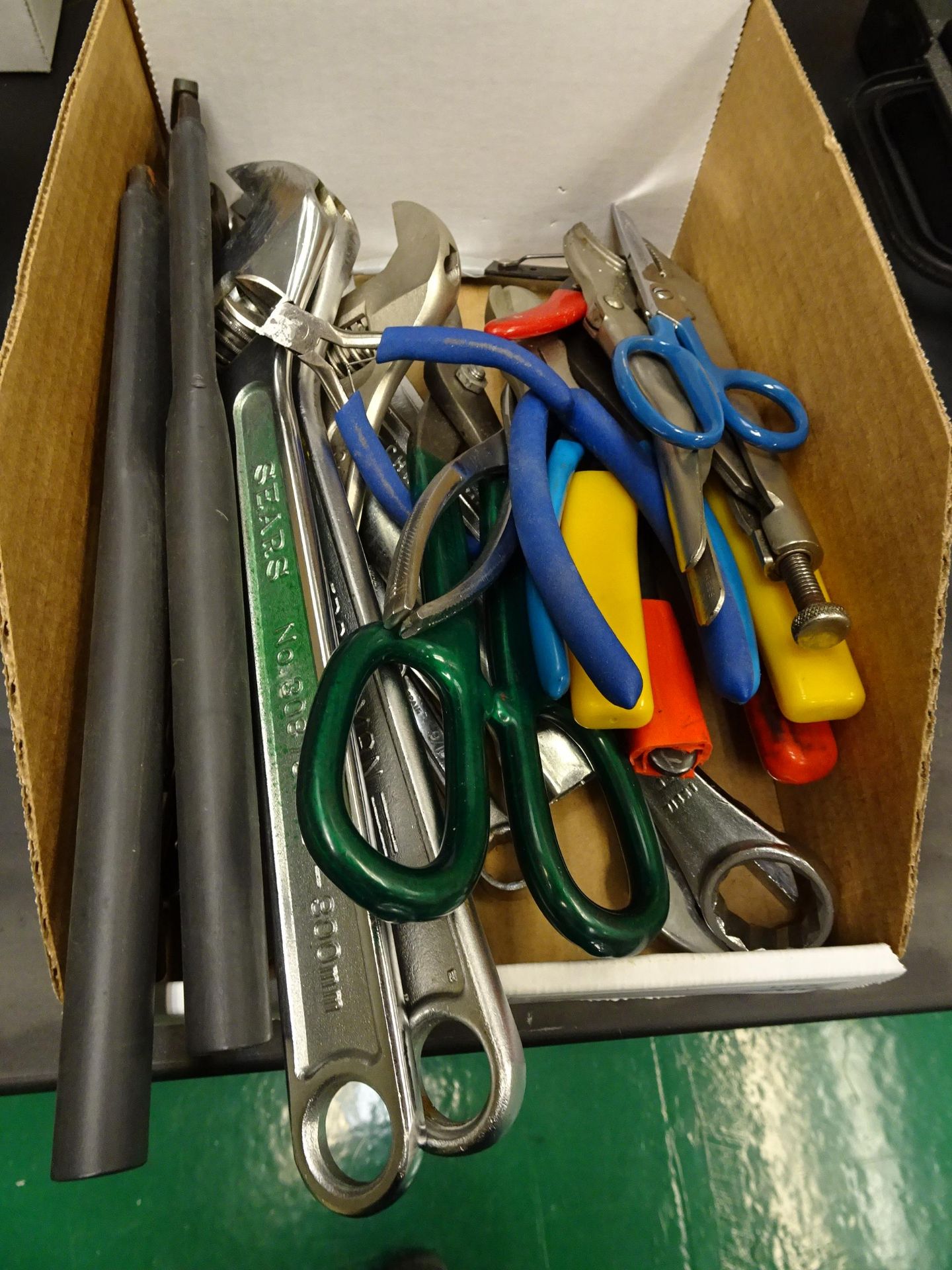 (1) Lot Box Of Miscellaneous Open Ended Box Wrenches, Adjustable Wrenches, Slip Wrenches, Pliers, - Image 2 of 2